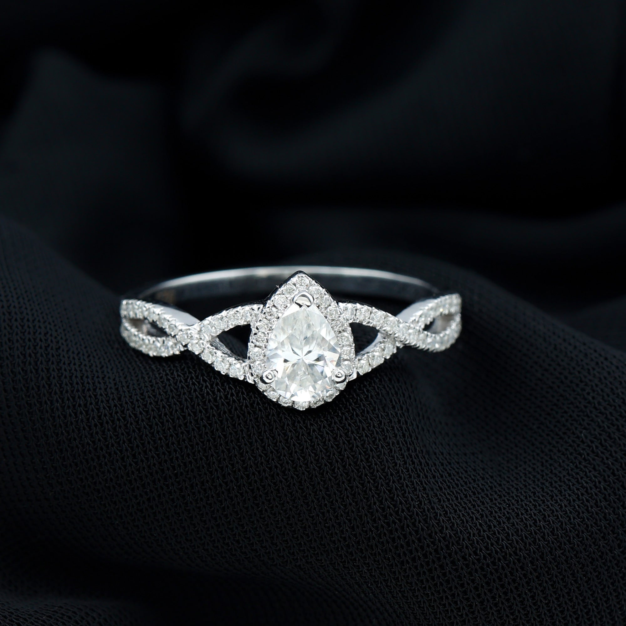 Lab Grown Diamond Teardrop Halo Engagement Ring For Women Lab - ( EF-VS ) - Rosec Jewels