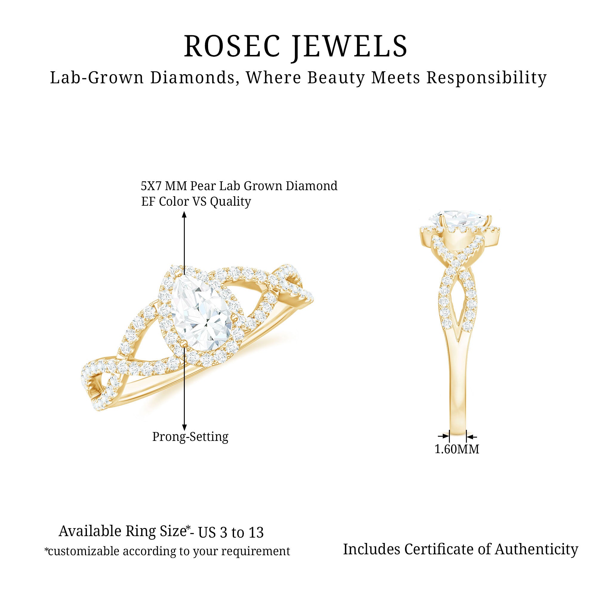 Lab Grown Diamond Teardrop Halo Engagement Ring For Women Lab - ( EF-VS ) - Rosec Jewels