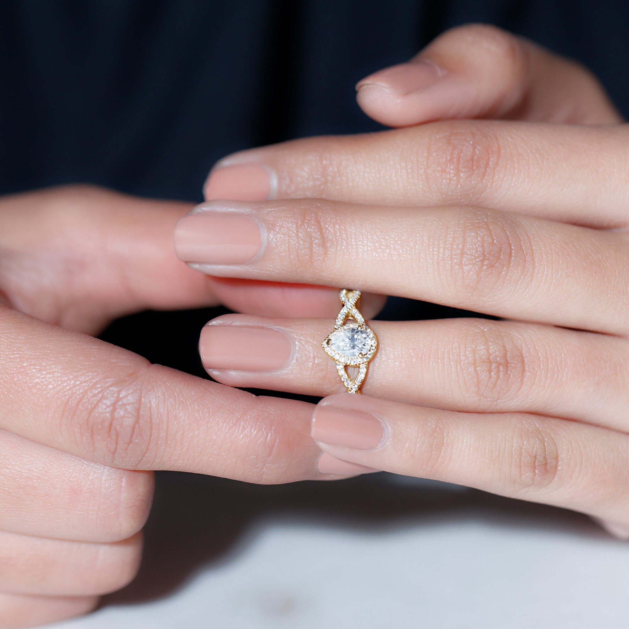 Lab Grown Diamond Teardrop Halo Engagement Ring For Women Lab - ( EF-VS ) - Rosec Jewels