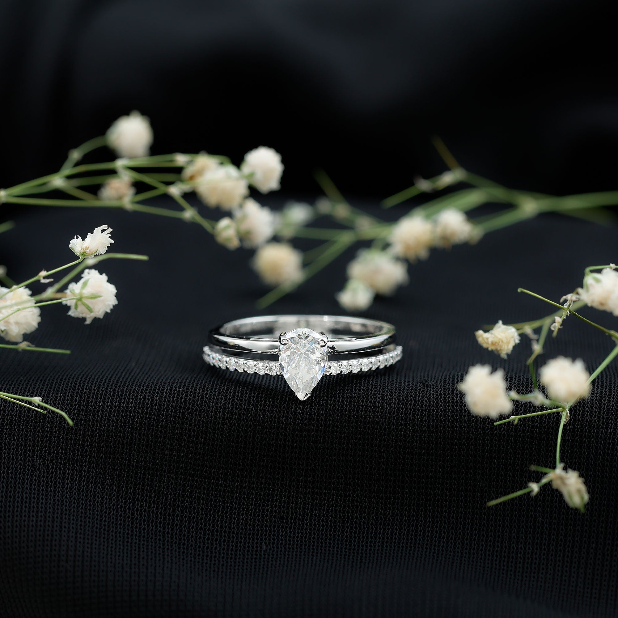 Lab Grown Diamond Pear Shaped Solitaire Engagement Ring Lab - ( EF-VS ) - Rosec Jewels