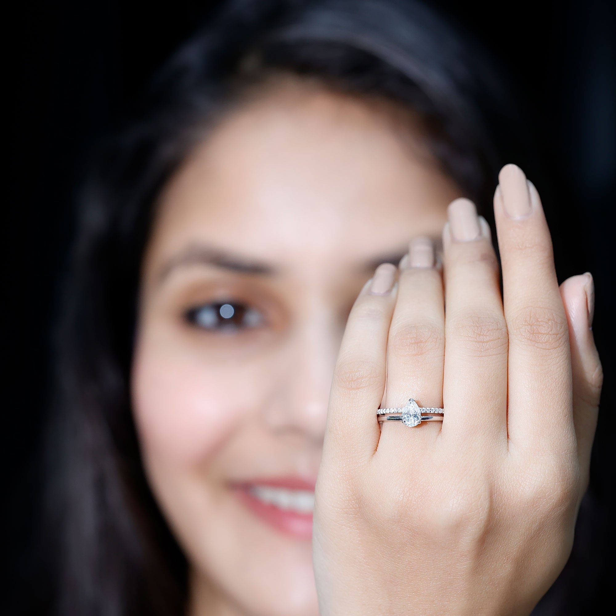 Lab Grown Diamond Pear Shaped Solitaire Engagement Ring Lab - ( EF-VS ) - Rosec Jewels