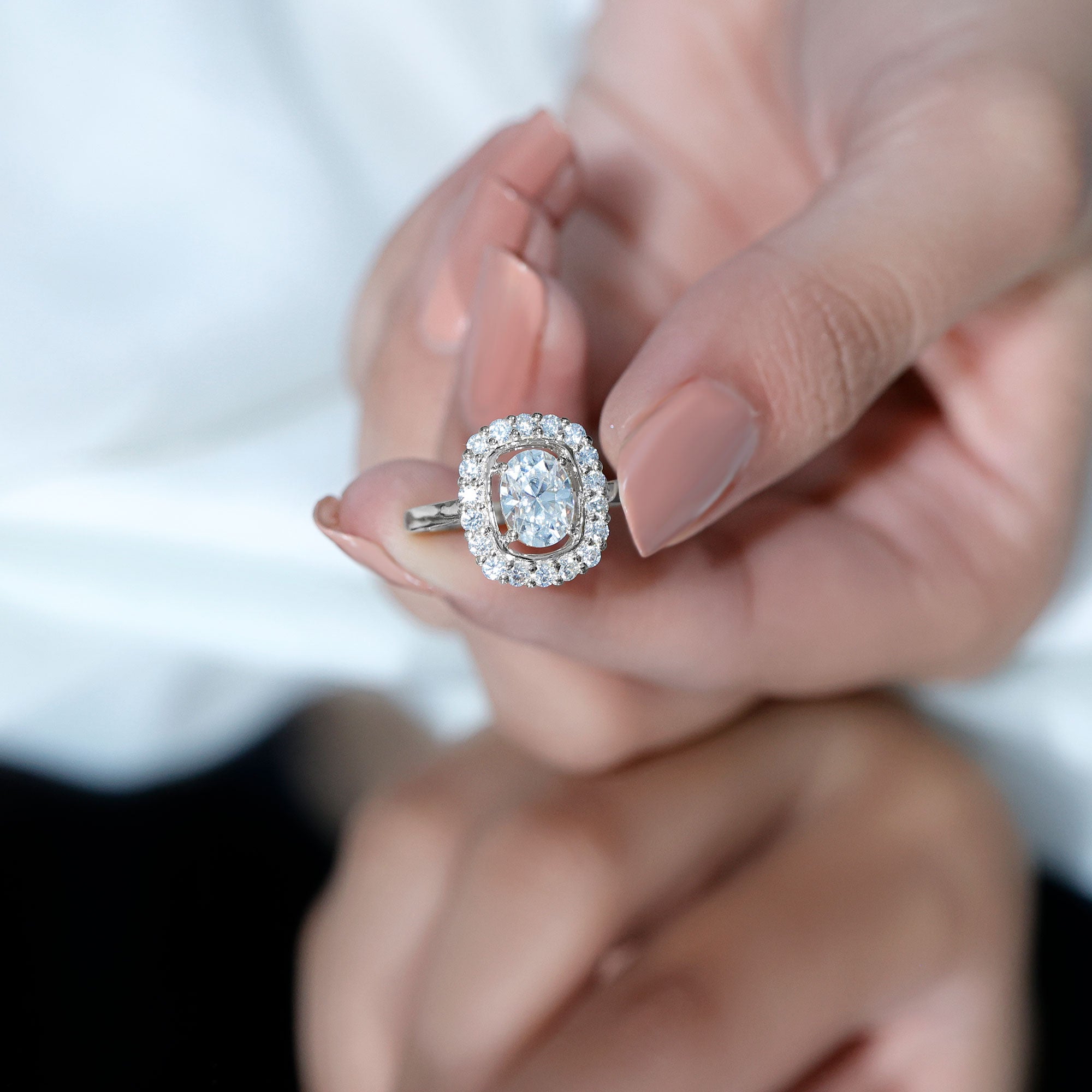 Certified 6X8 MM Oval Lab Grown Diamond Halo Engagement Ring Lab - ( EF-VS ) - Rosec Jewels