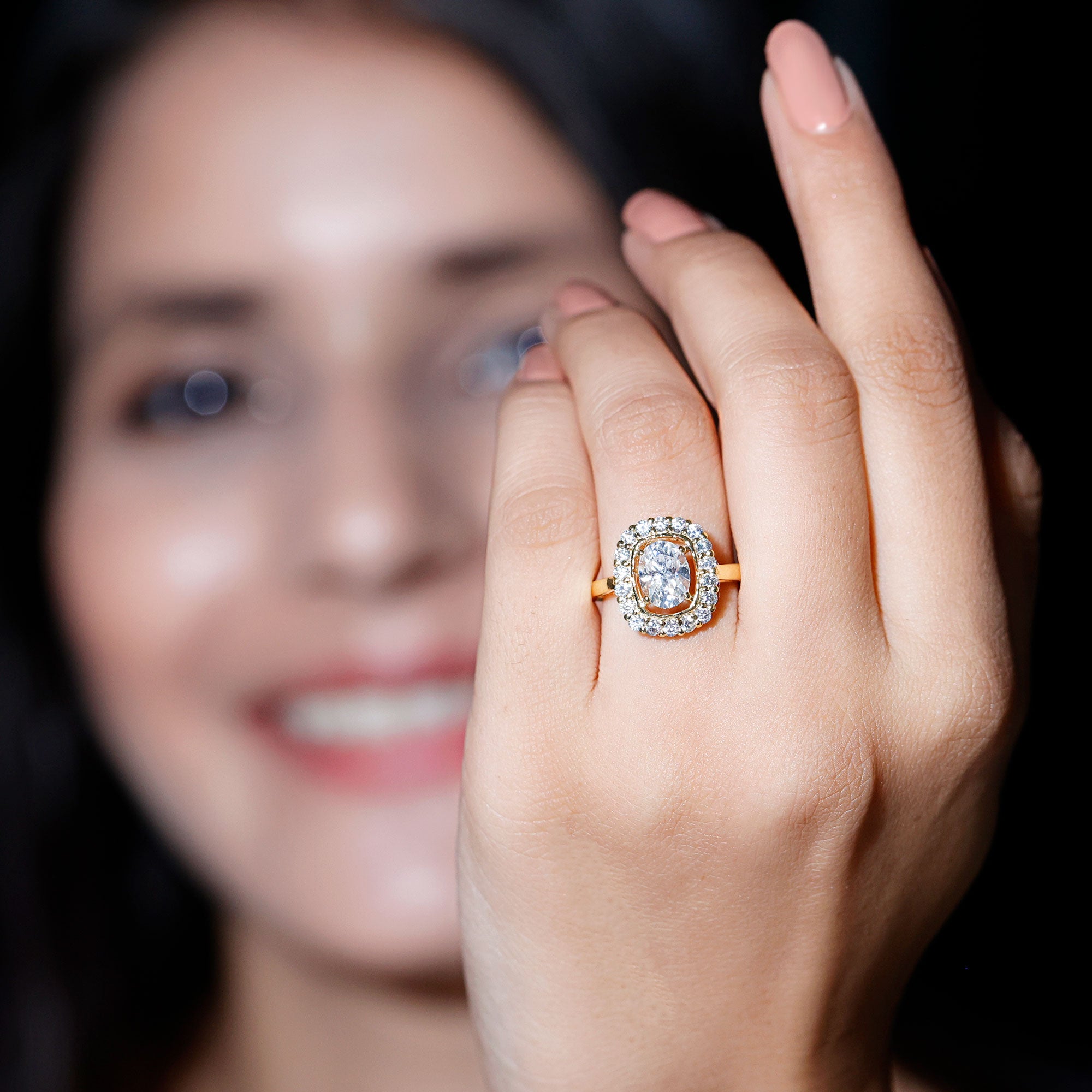 Certified 6X8 MM Oval Lab Grown Diamond Halo Engagement Ring Lab - ( EF-VS ) - Rosec Jewels