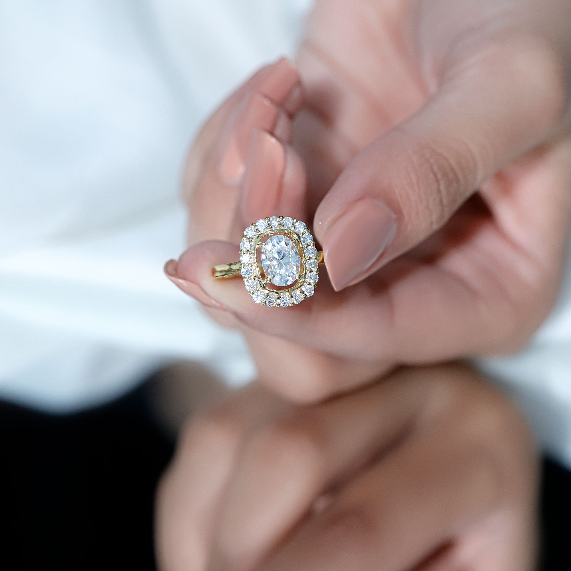 Certified 6X8 MM Oval Lab Grown Diamond Halo Engagement Ring Lab - ( EF-VS ) - Rosec Jewels