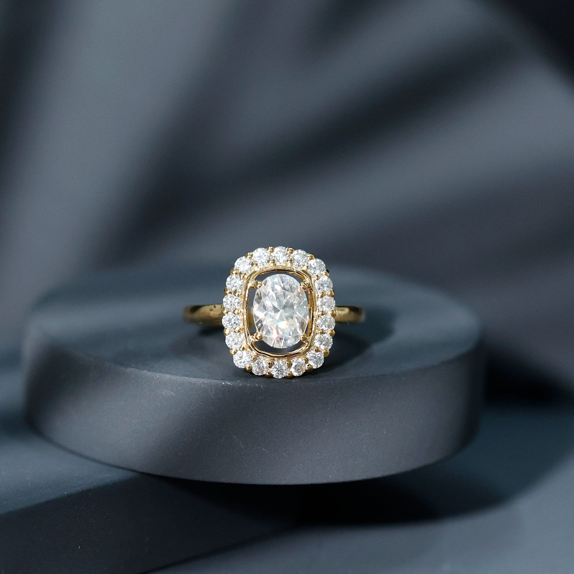 Certified 6X8 MM Oval Lab Grown Diamond Halo Engagement Ring Lab - ( EF-VS ) - Rosec Jewels