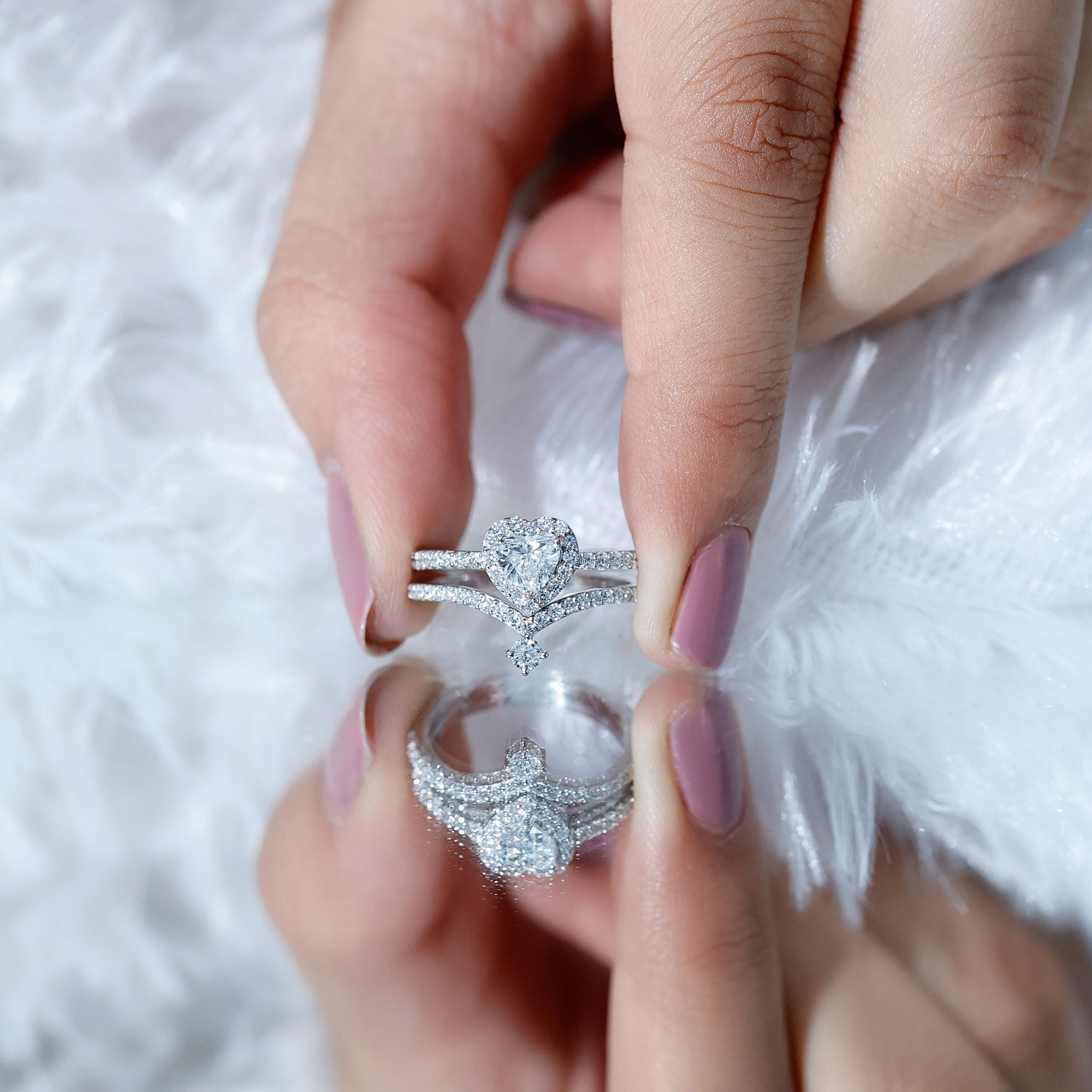 Certified 5 MM Lab Grown Diamond Heart Bridal Ring Set Lab - ( EF-VS ) - Rosec Jewels