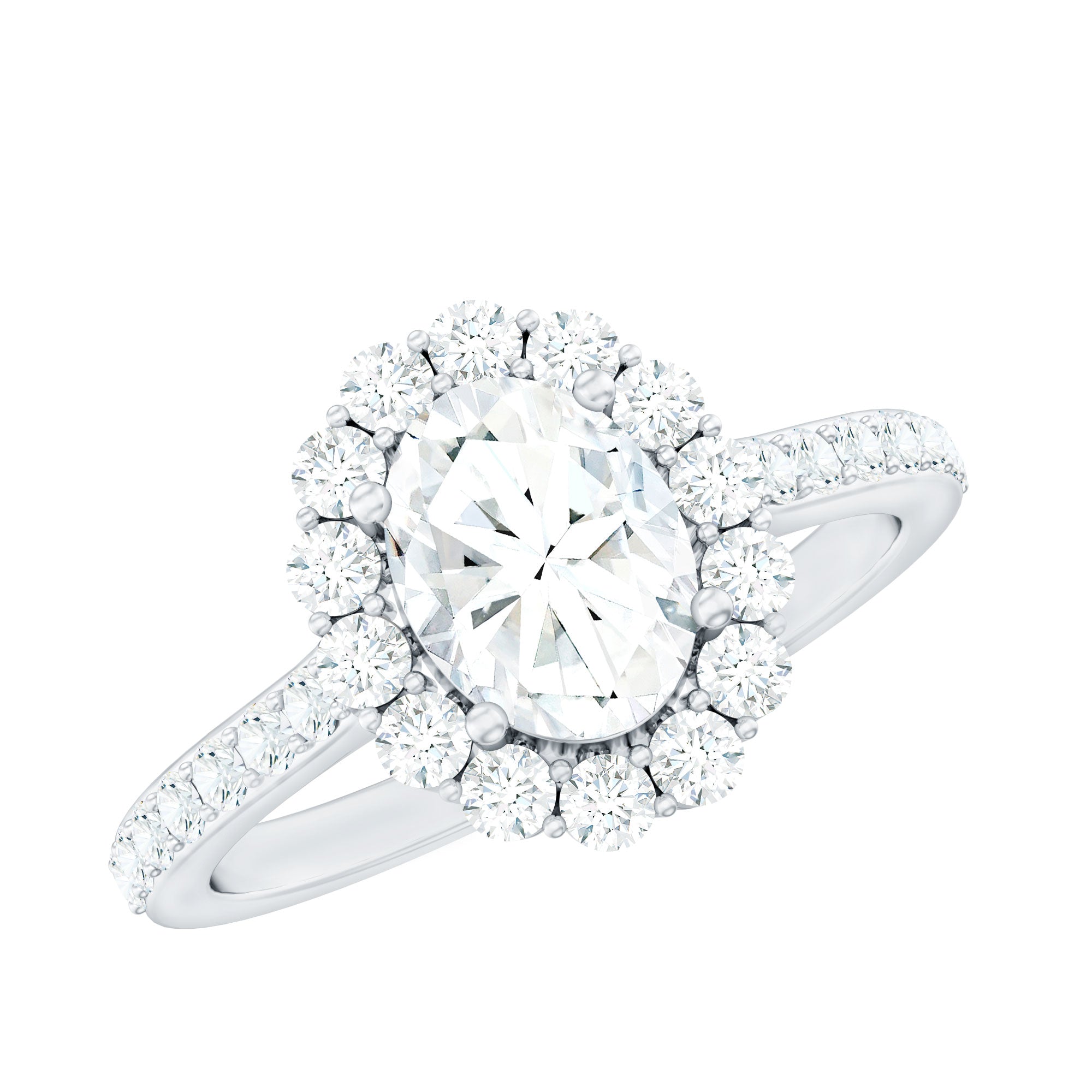 Lab Grown Diamond 6X8MM Oval Halo Engagement Ring With Side Stones