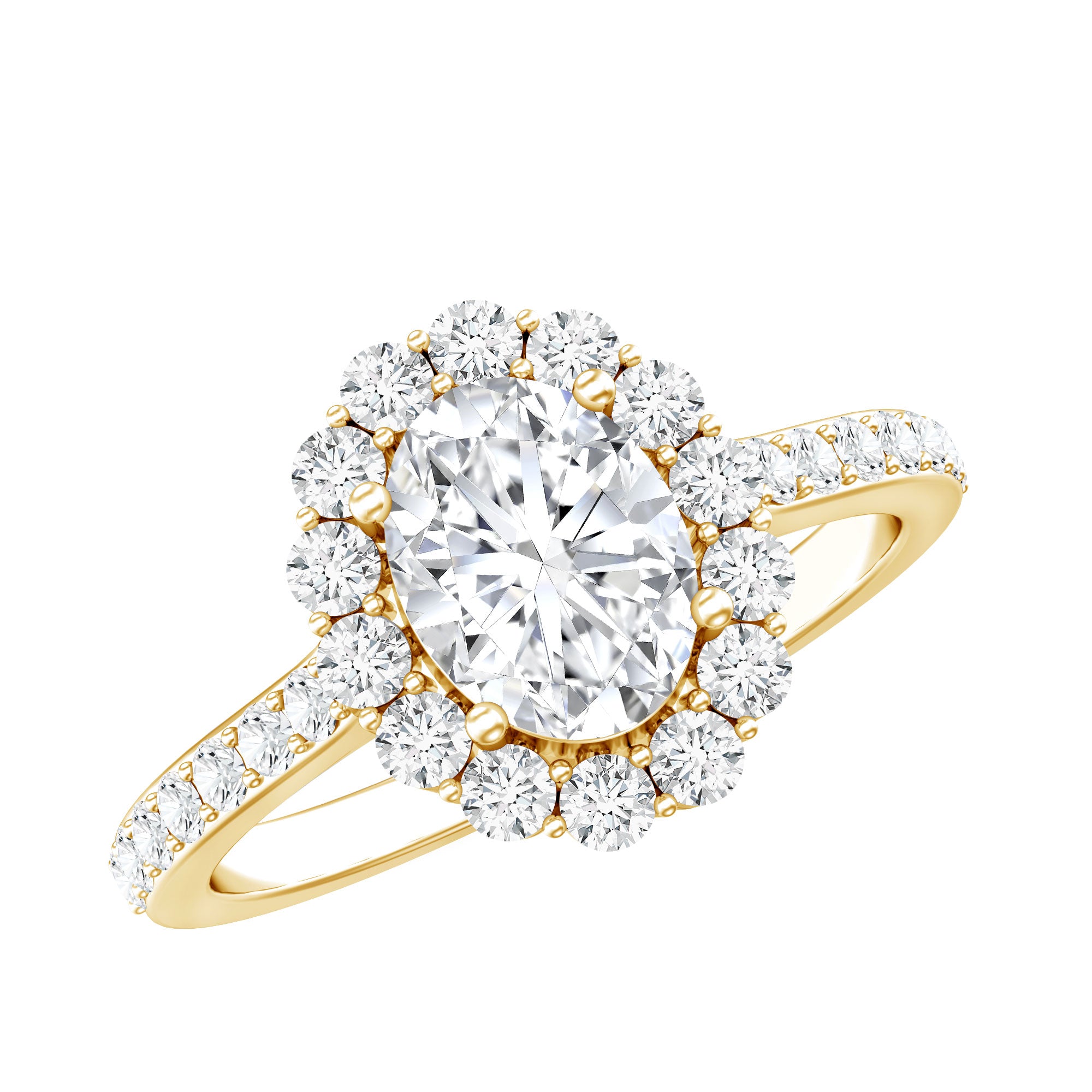 Lab Grown Diamond 6X8MM Oval Halo Engagement Ring With Side Stones Lab - ( EF-VS ) - Rosec Jewels