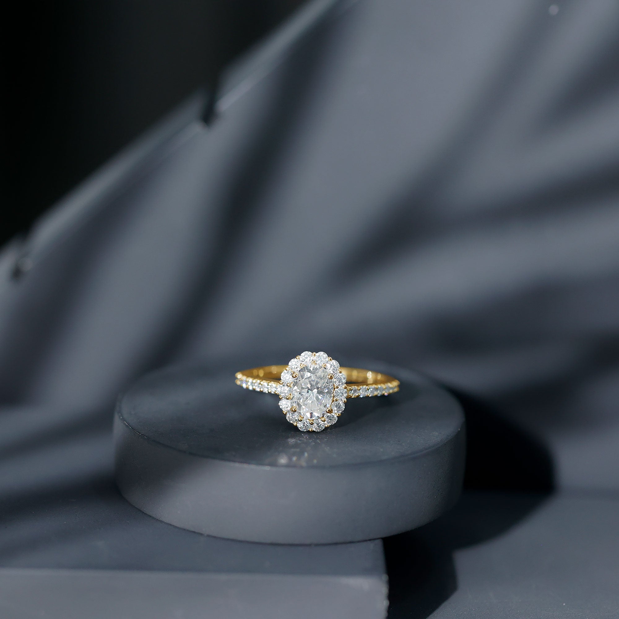 Rosec Jewels-Lab Grown Diamond 6X8MM Oval Halo Engagement Ring With Side Stones