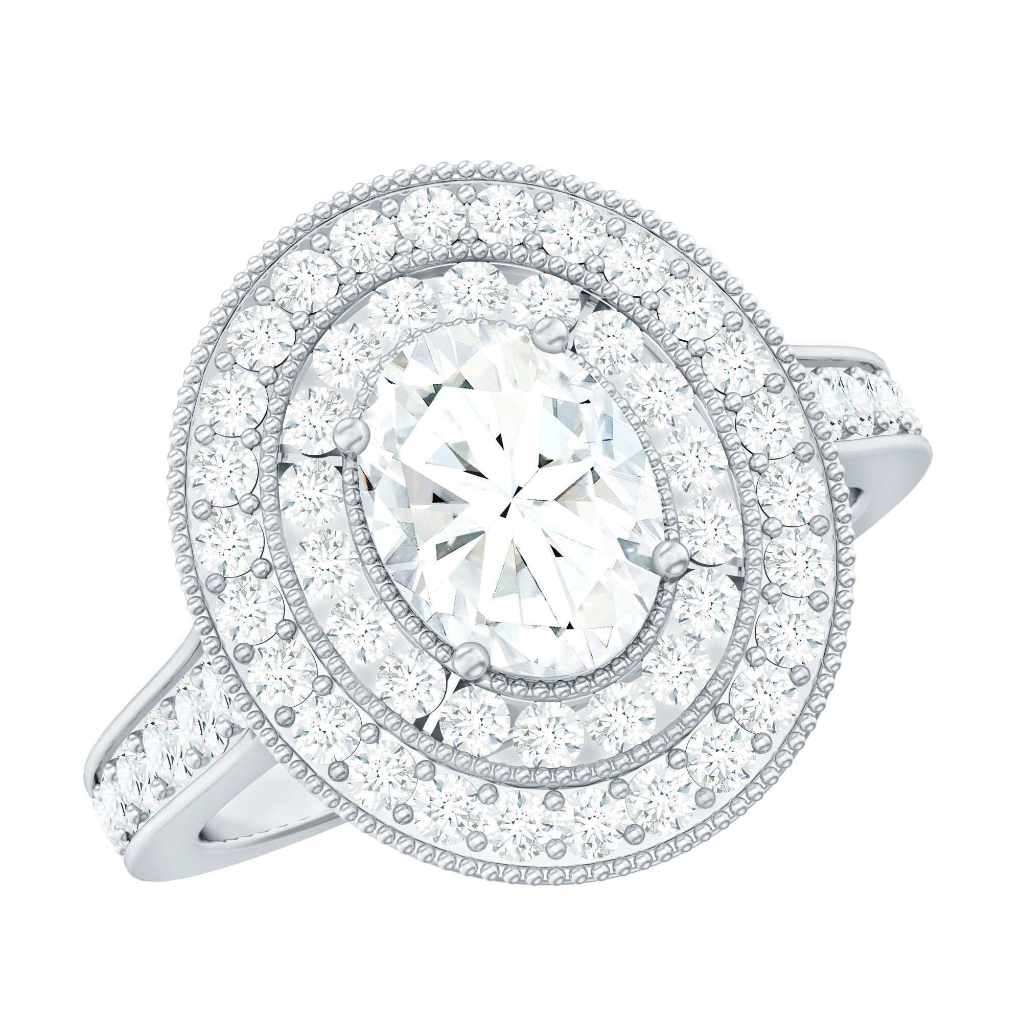Certified 6X8 MM Oval Lab Grown Diamond Double Halo Engagement Ring Lab - ( EF-VS ) - Rosec Jewels