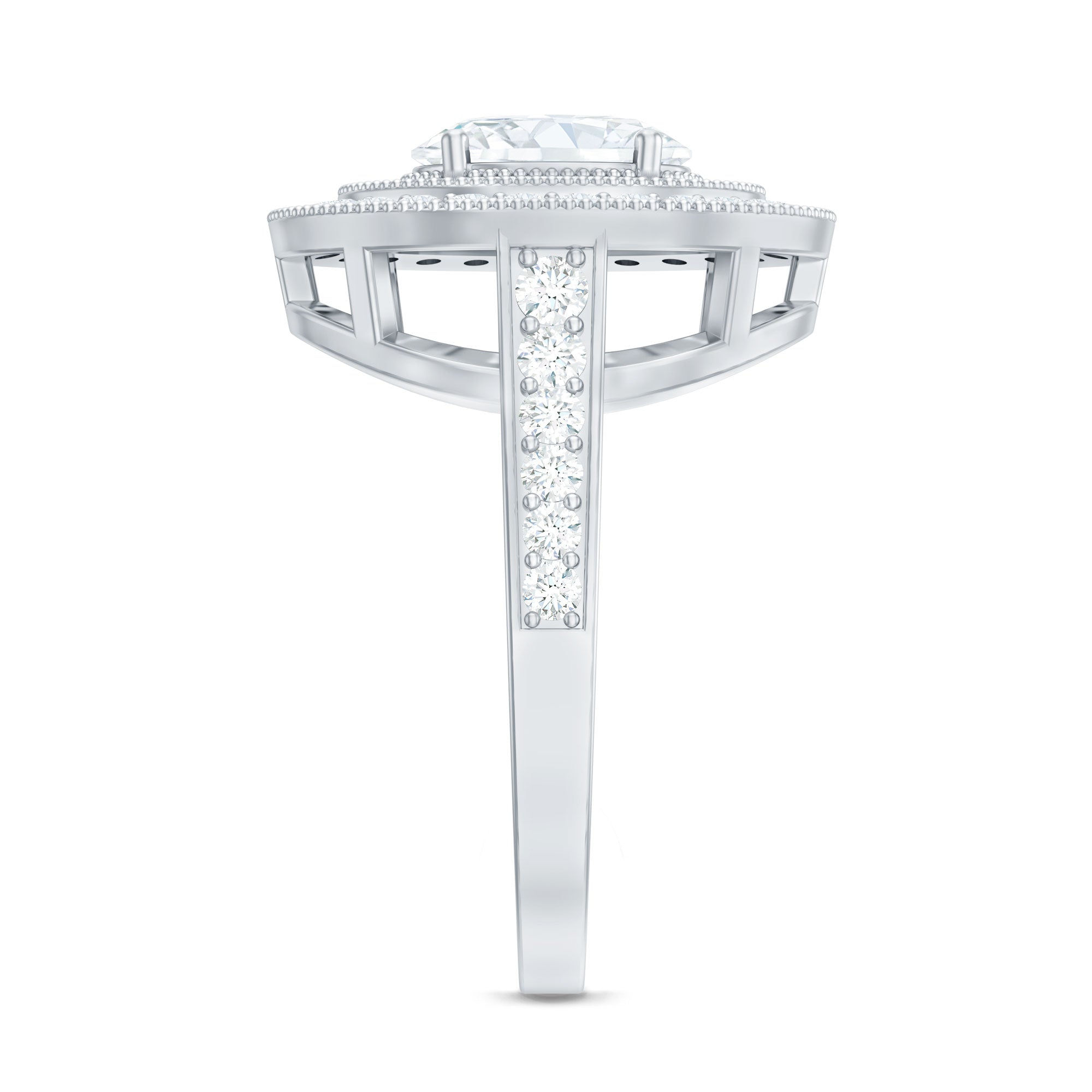Certified 6X8 MM Oval Lab Grown Diamond Double Halo Engagement Ring Lab - ( EF-VS ) - Rosec Jewels