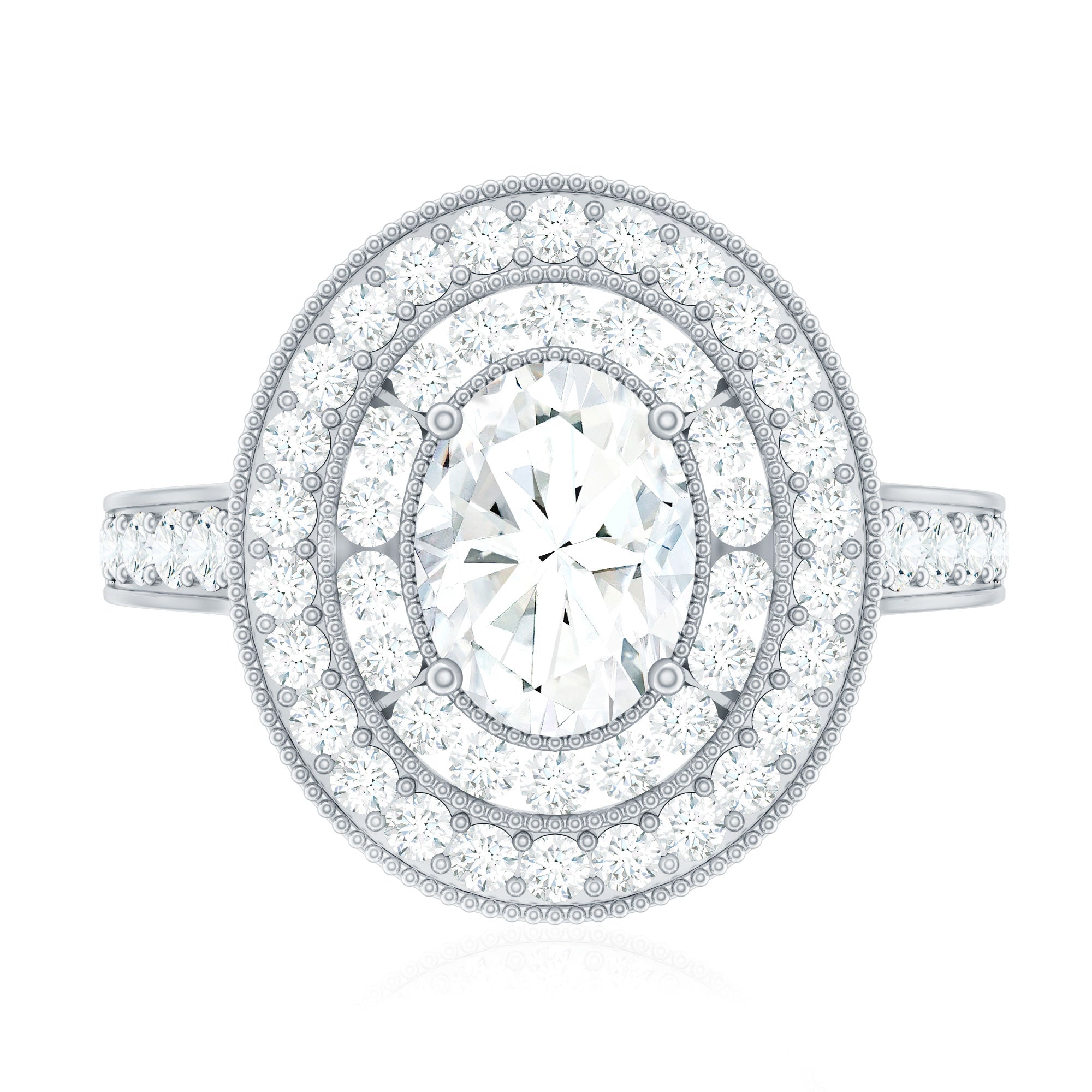 Certified 6X8 MM Oval Lab Grown Diamond Double Halo Engagement Ring Lab - ( EF-VS ) - Rosec Jewels