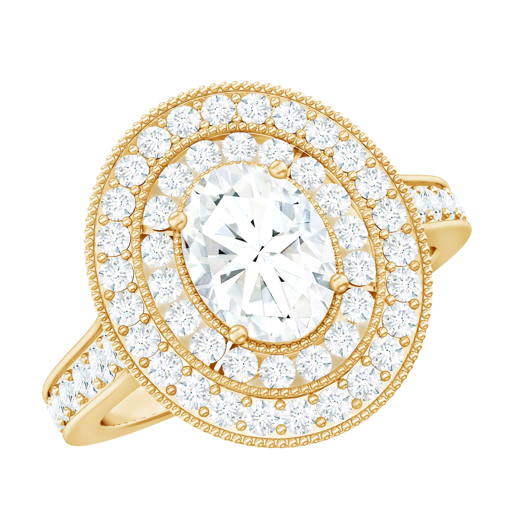 Certified 6X8 MM Oval Lab Grown Diamond Double Halo Engagement Ring Lab - ( EF-VS ) - Rosec Jewels