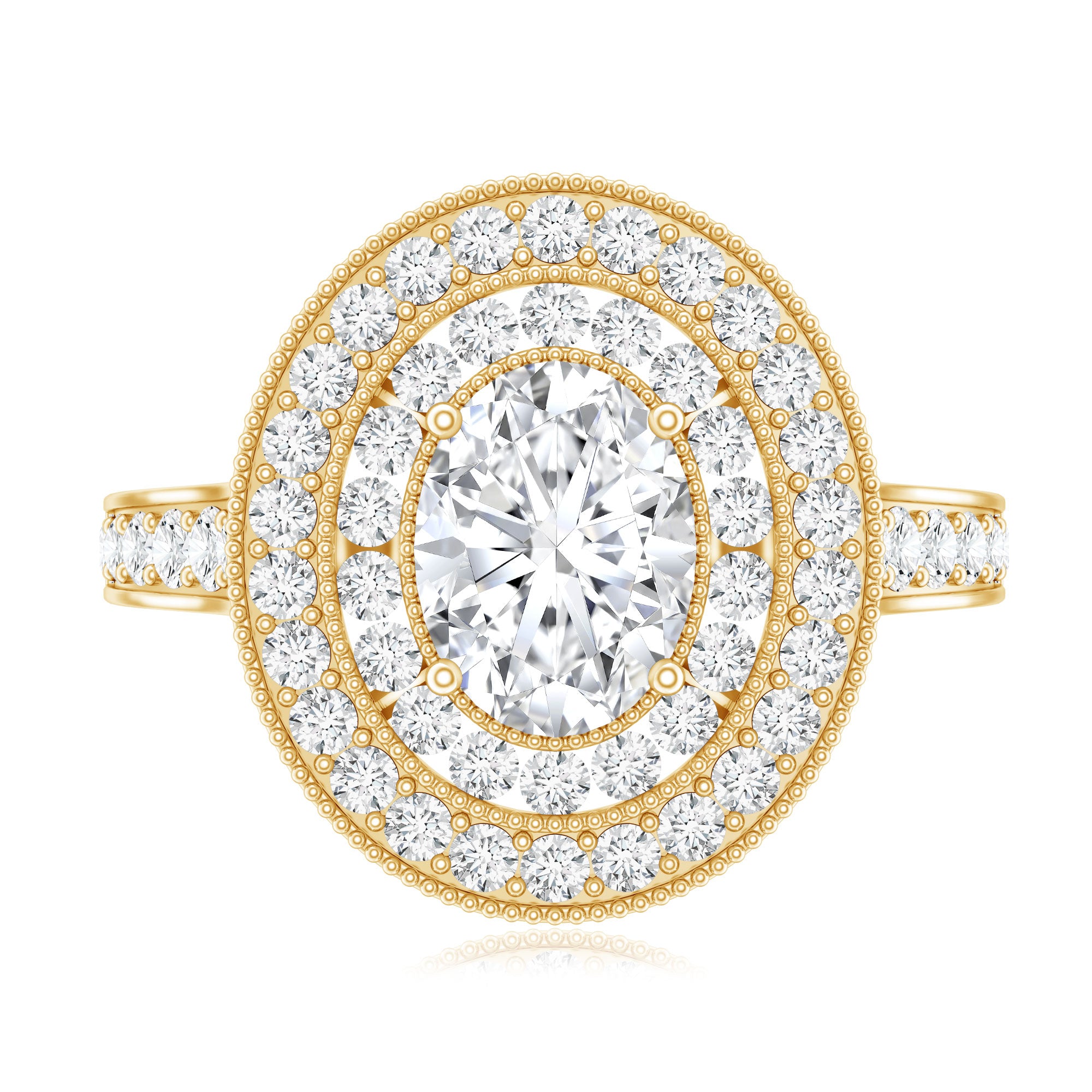 Certified 6X8 MM Oval Lab Grown Diamond Double Halo Engagement Ring Lab - ( EF-VS ) - Rosec Jewels