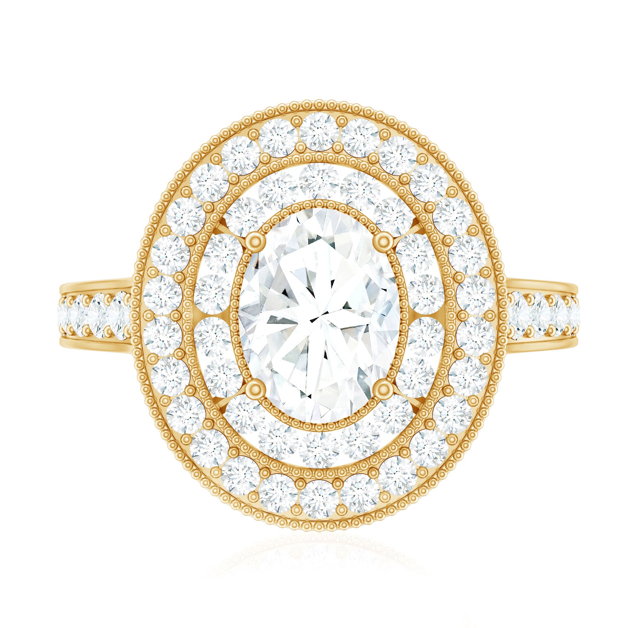 Certified 6X8 MM Oval Lab Grown Diamond Double Halo Engagement Ring Lab - ( EF-VS ) - Rosec Jewels