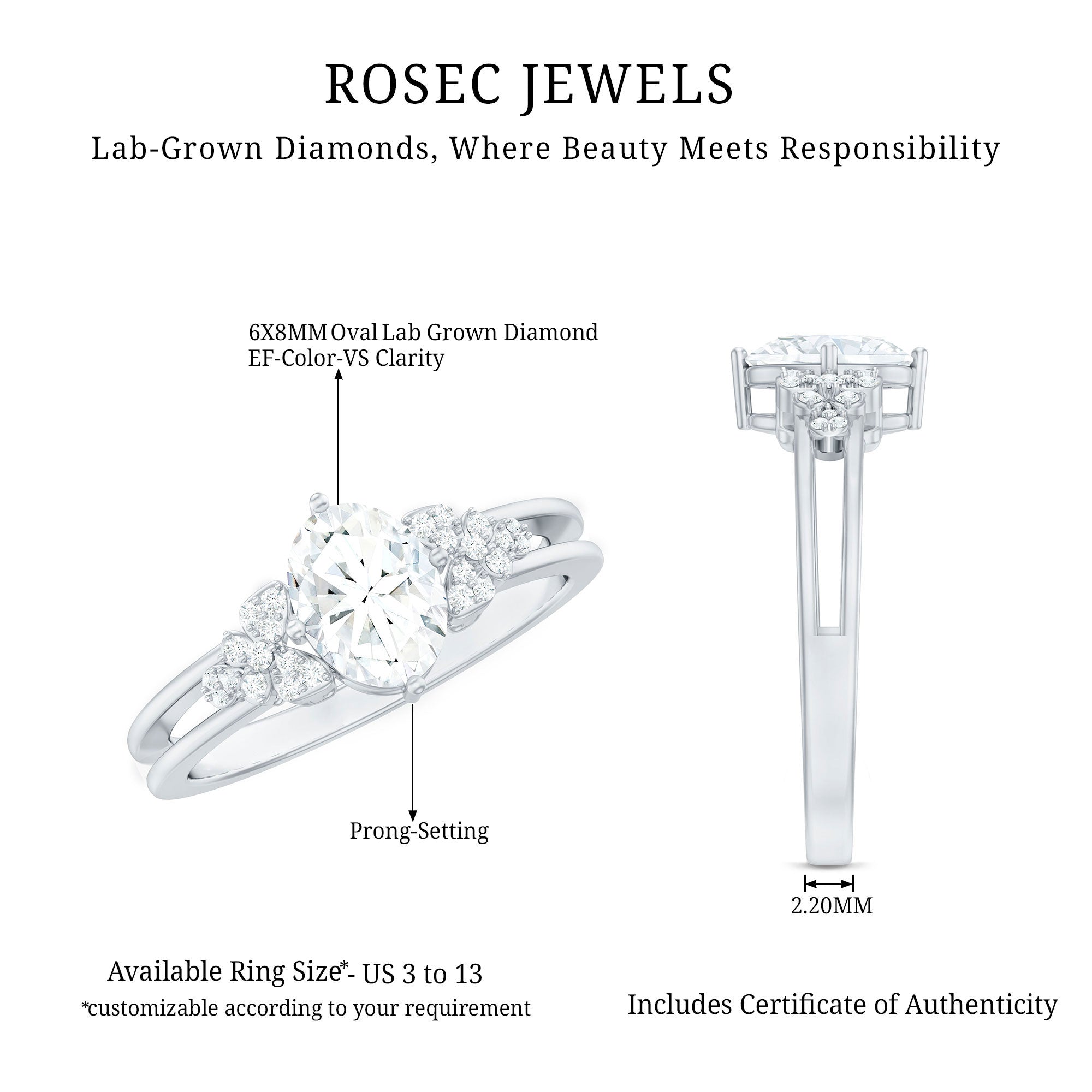 IGI Certified 1 Carat Lab Grown Oval Diamond Designer Engagement Ring Lab - ( E-VS1 ) - Rosec Jewels