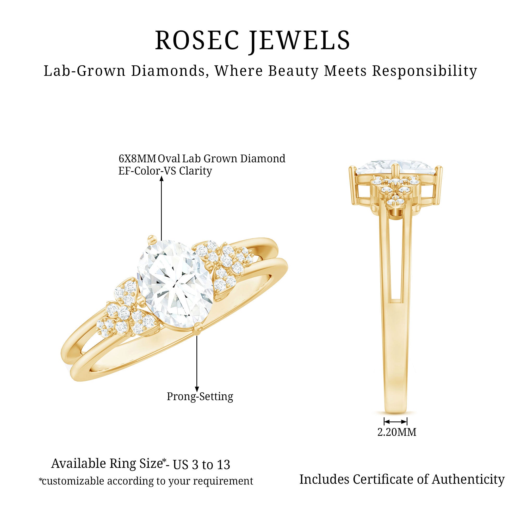 IGI Certified 1 Carat Lab Grown Oval Diamond Designer Engagement Ring Lab - ( E-VS1 ) - Rosec Jewels