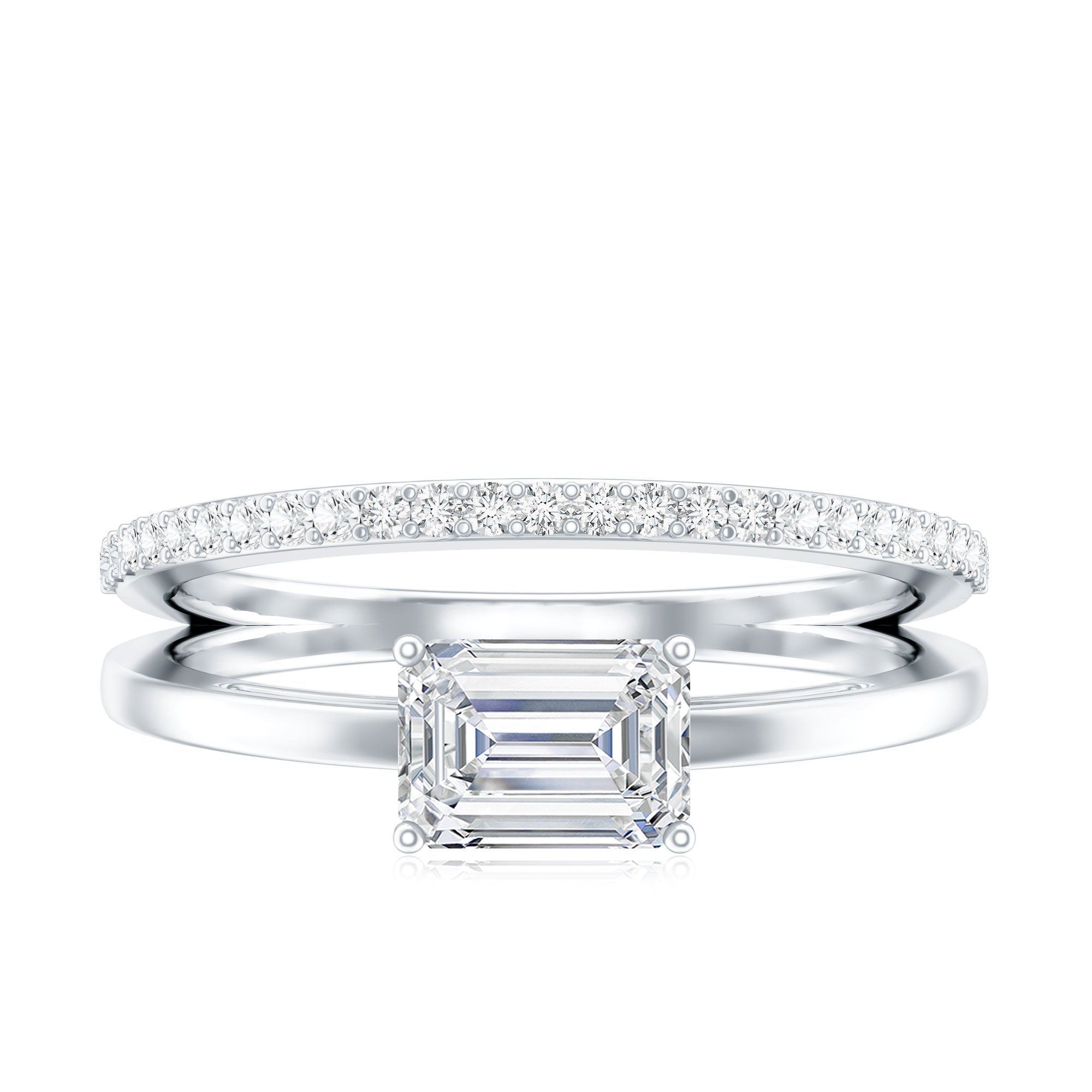 Rosec Jewels-Lab Grown Diamond 6X8MM Emerald Cut Engagement Ring With Diamond Studded Shank