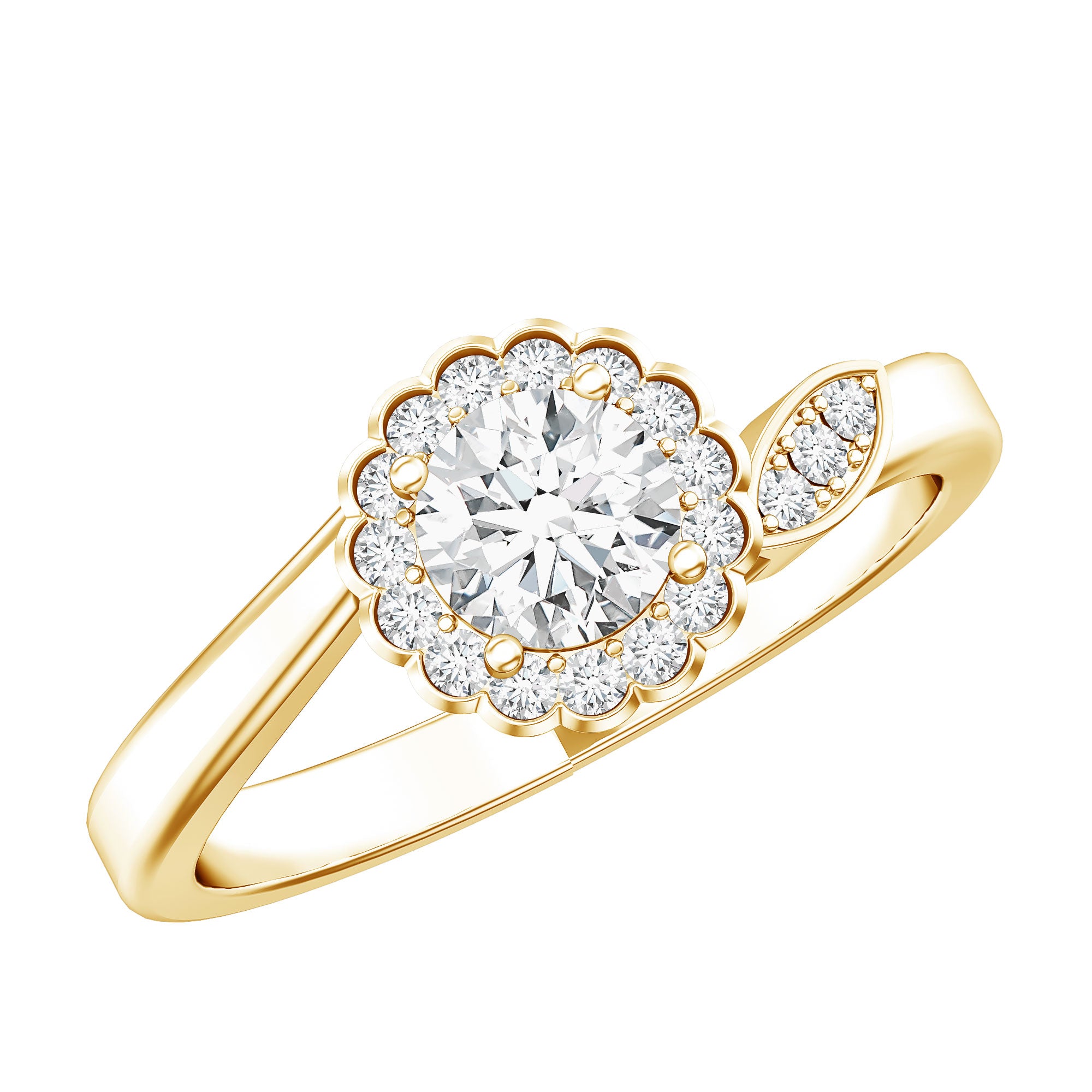 Certified 5 MM Lab Grown Diamond Floral Engagement Ring Lab - ( EF-VS ) - Rosec Jewels