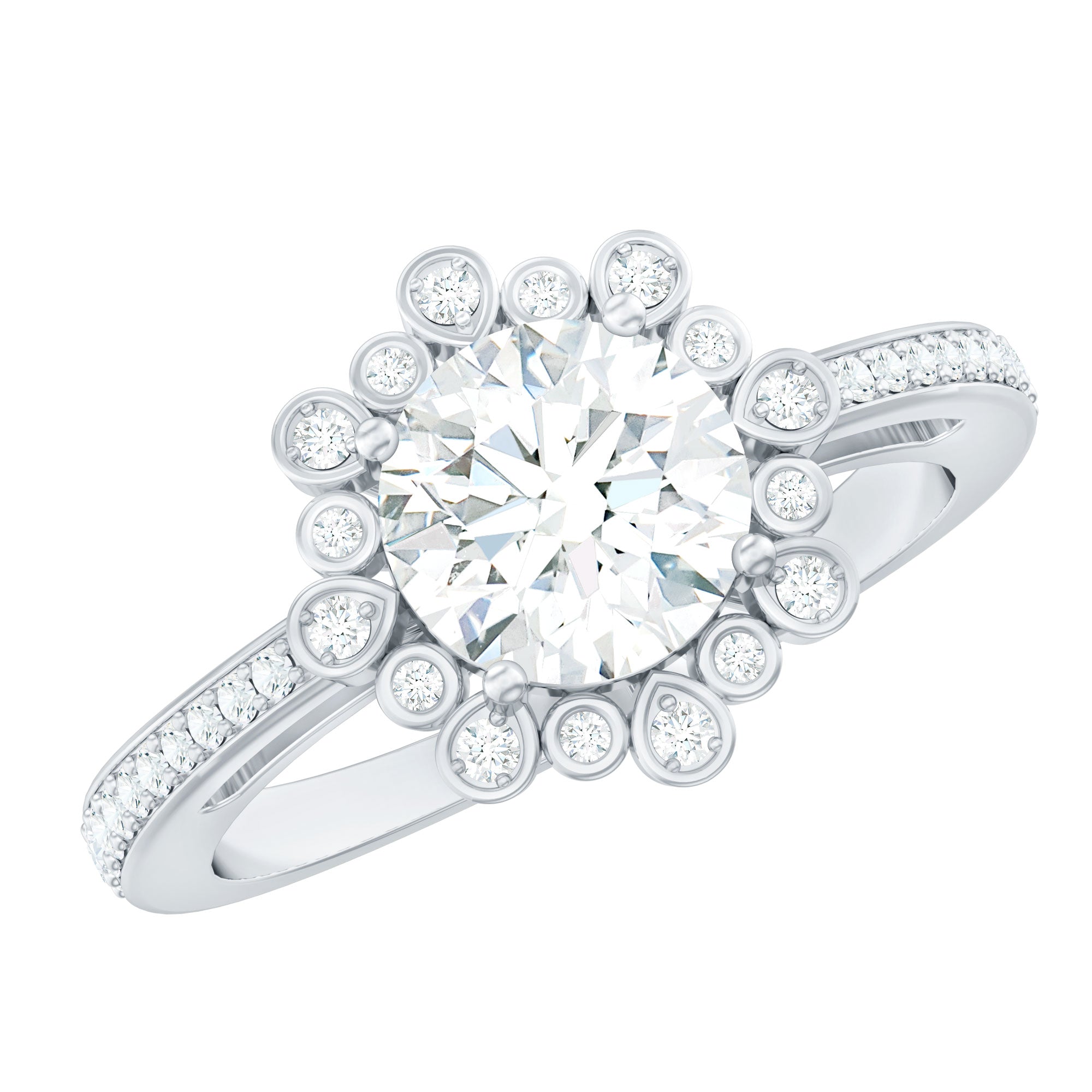 Lab Grown Diamond 8 MM Circle Engagement Ring With Side Stones