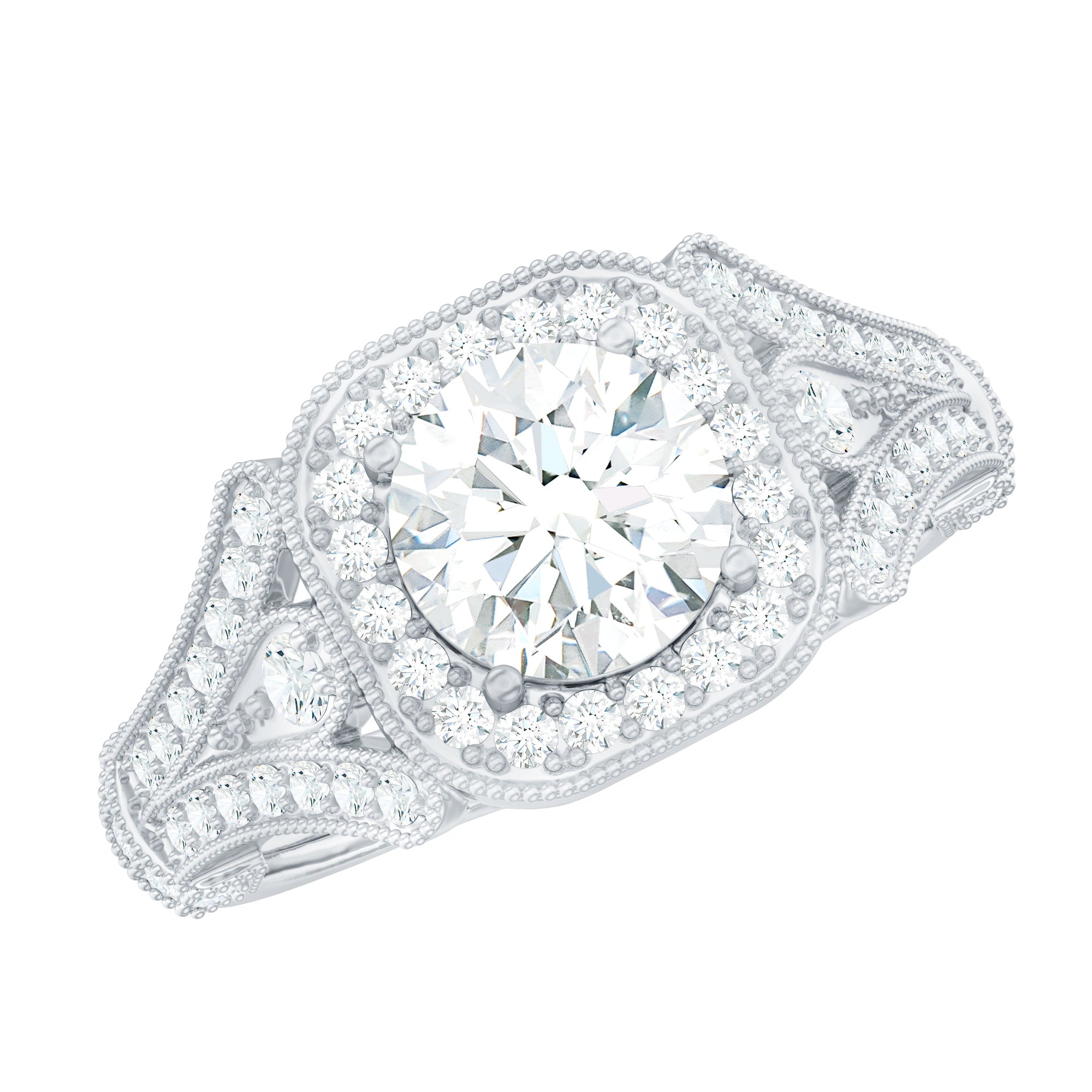 Certified 7 MM Lab Grown Diamond Vintage Style Engagement Ring