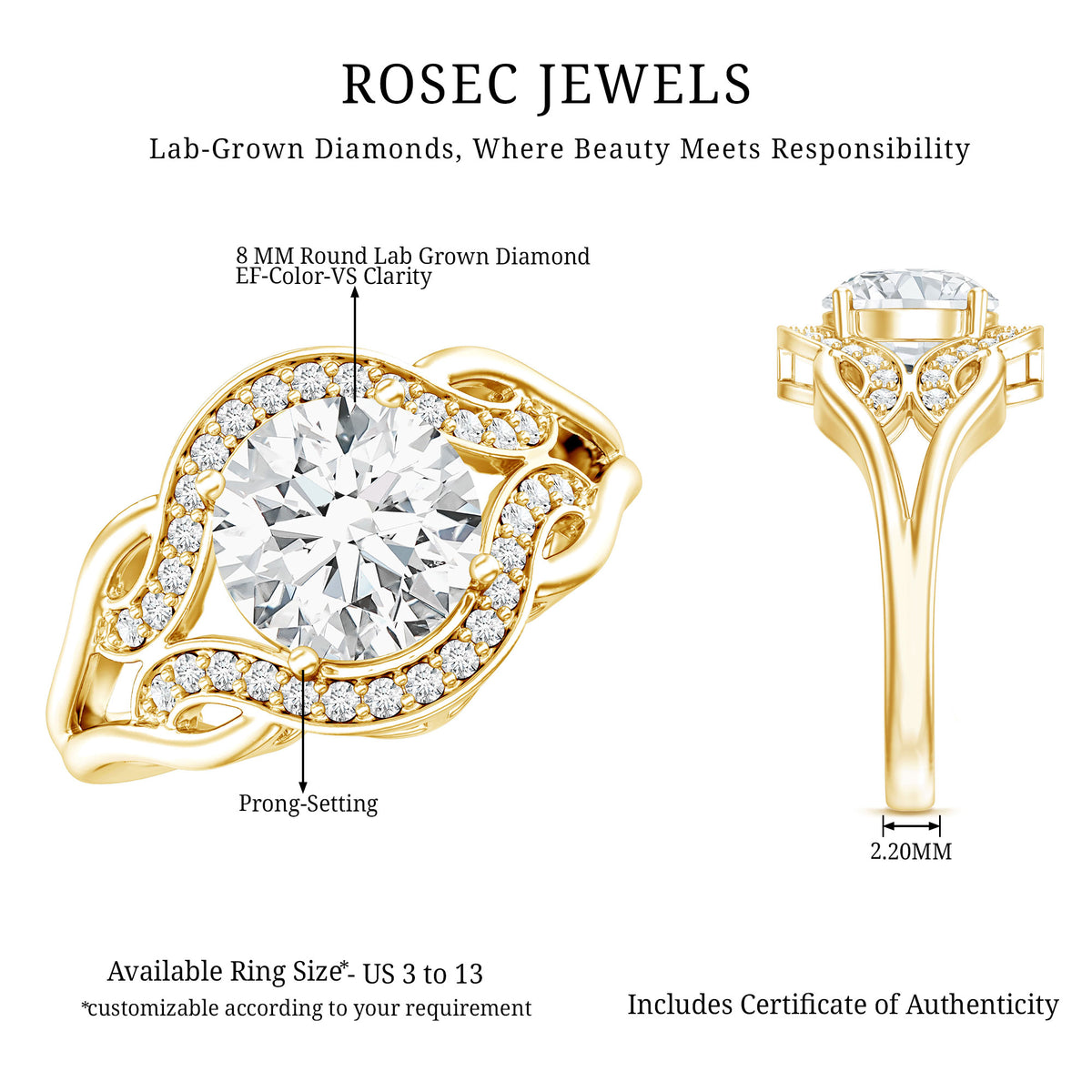 2 Carat Lab Grown Diamond Art Deco Engagement Ring Lab - ( EF-VS ) - Rosec Jewels