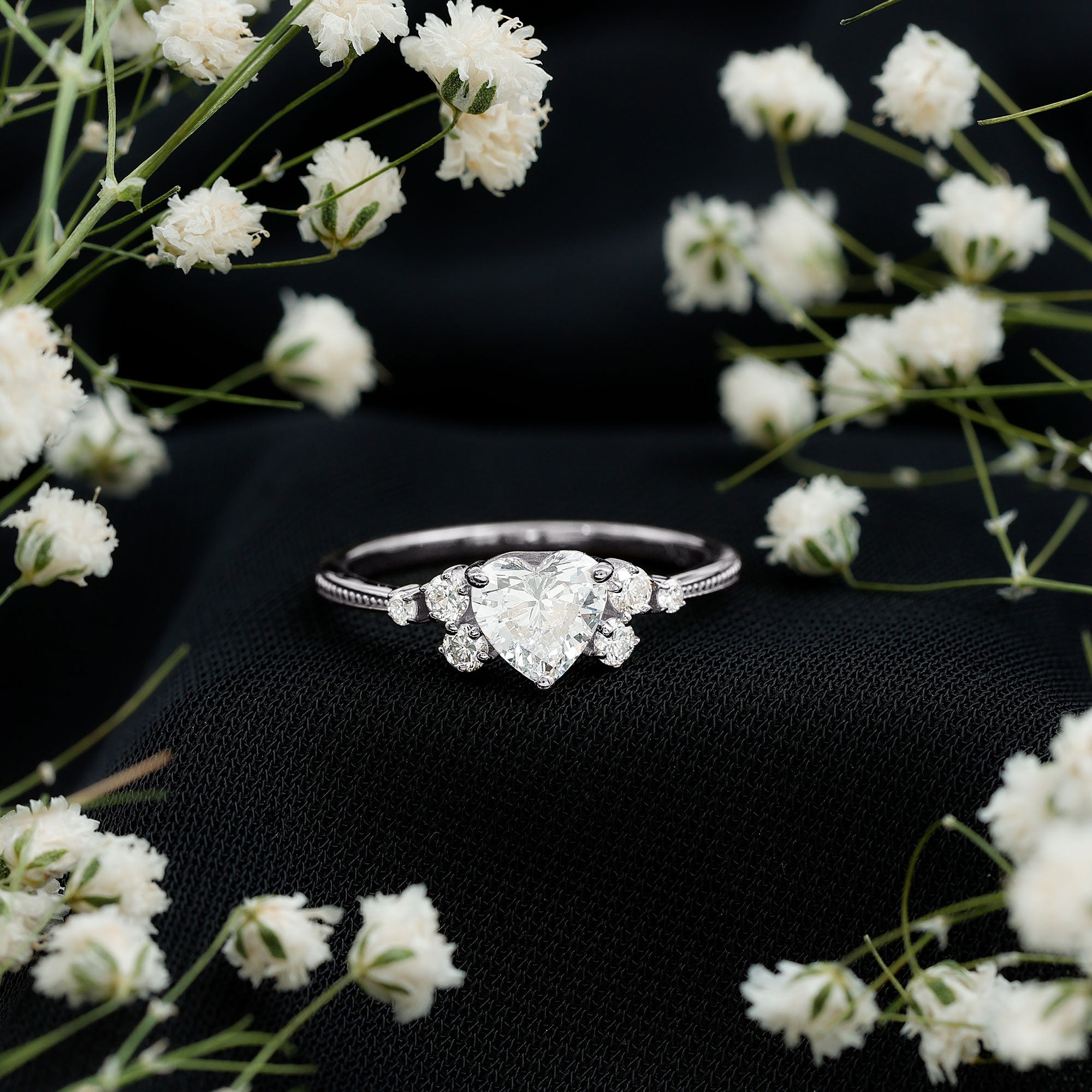 Lab Grown Diamond 6 MM Heart Shaped Engagement Ring Lab - ( EF-VS ) - Rosec Jewels