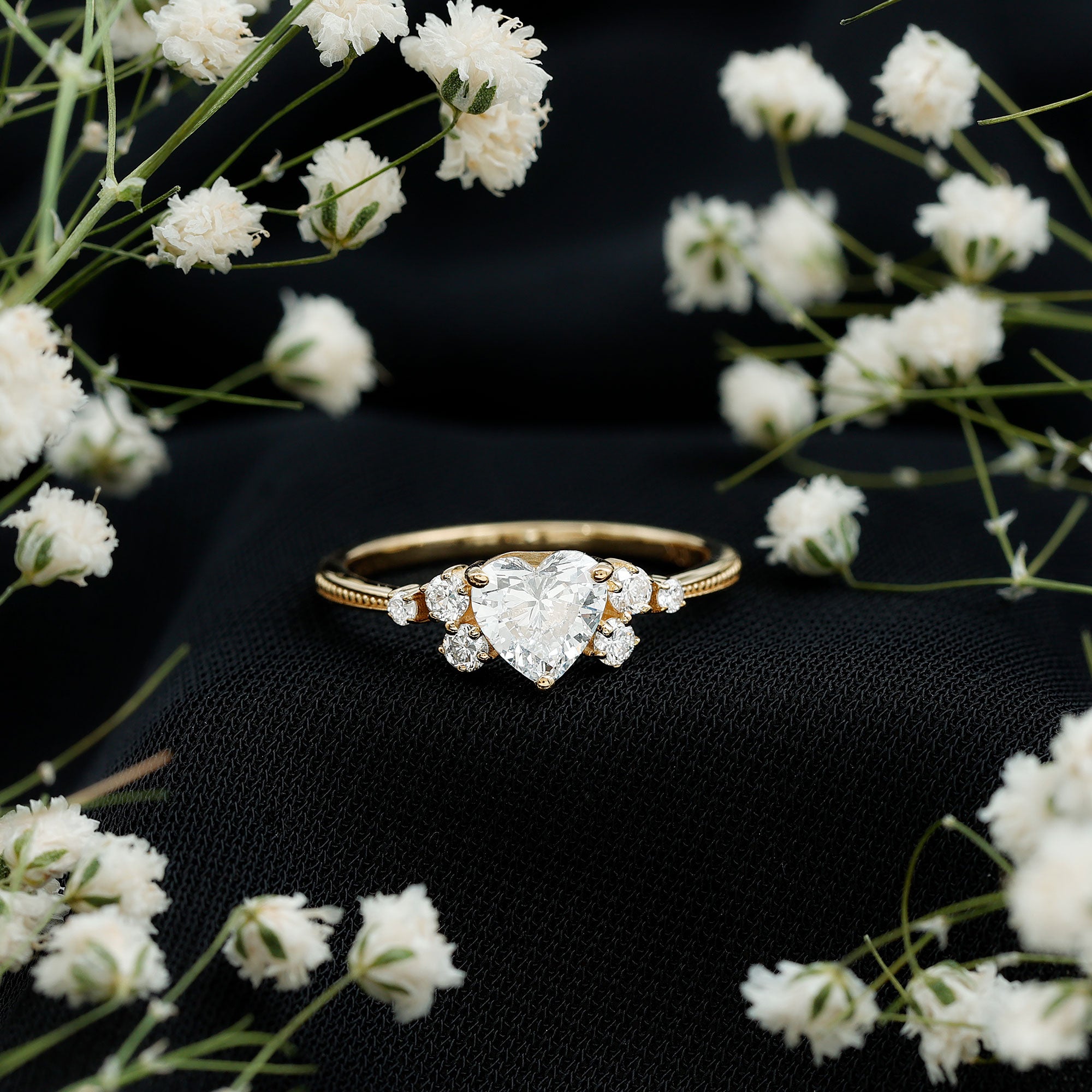 Lab Grown Diamond 6 MM Heart Shaped Engagement Ring Lab - ( EF-VS ) - Rosec Jewels