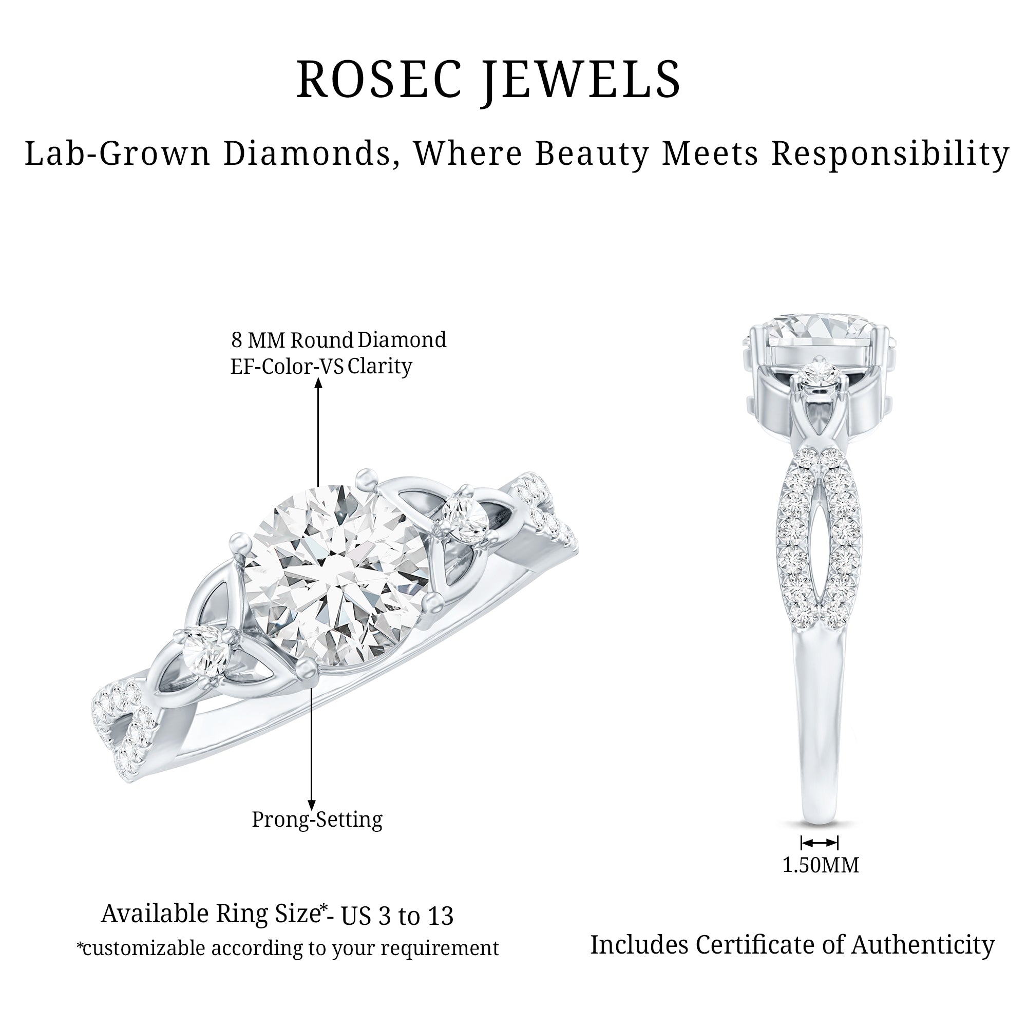 2 Carat Lab Grown Diamond Twisted Vine Engagement Ring Lab - ( EF-VS ) - Rosec Jewels
