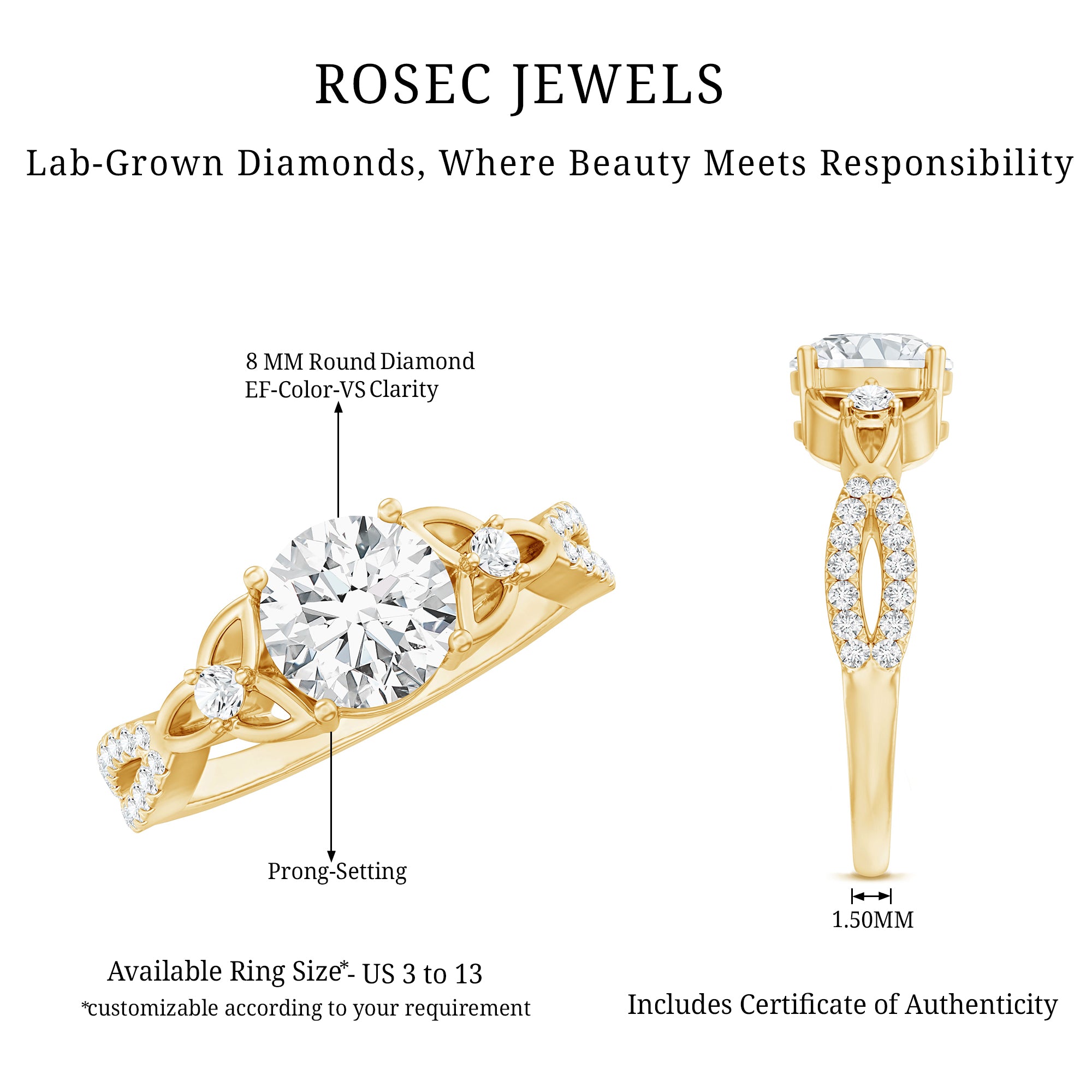 2 Carat Lab Grown Diamond Twisted Vine Engagement Ring Lab - ( EF-VS ) - Rosec Jewels