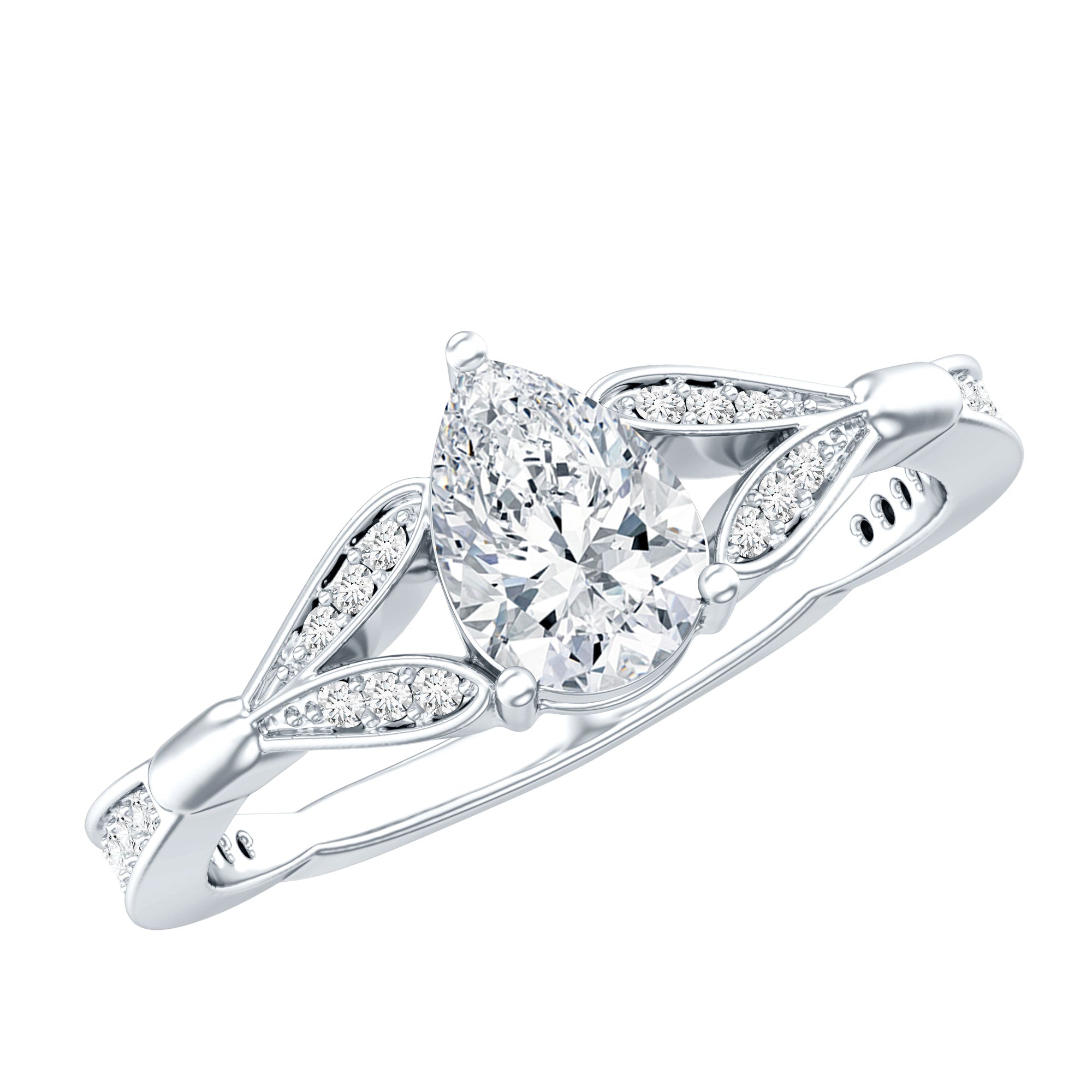 Lab Grown Diamond Teardrop Split Shank Engagement Ring Lab - ( EF-VS ) - Rosec Jewels
