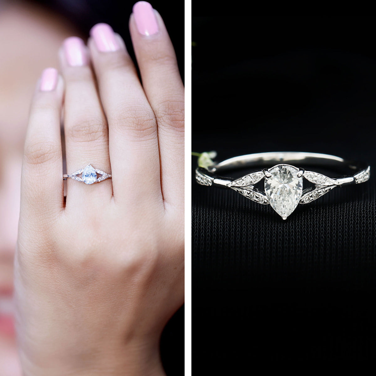 Lab Grown Diamond Teardrop Split Shank Engagement Ring Lab - ( EF-VS ) - Rosec Jewels