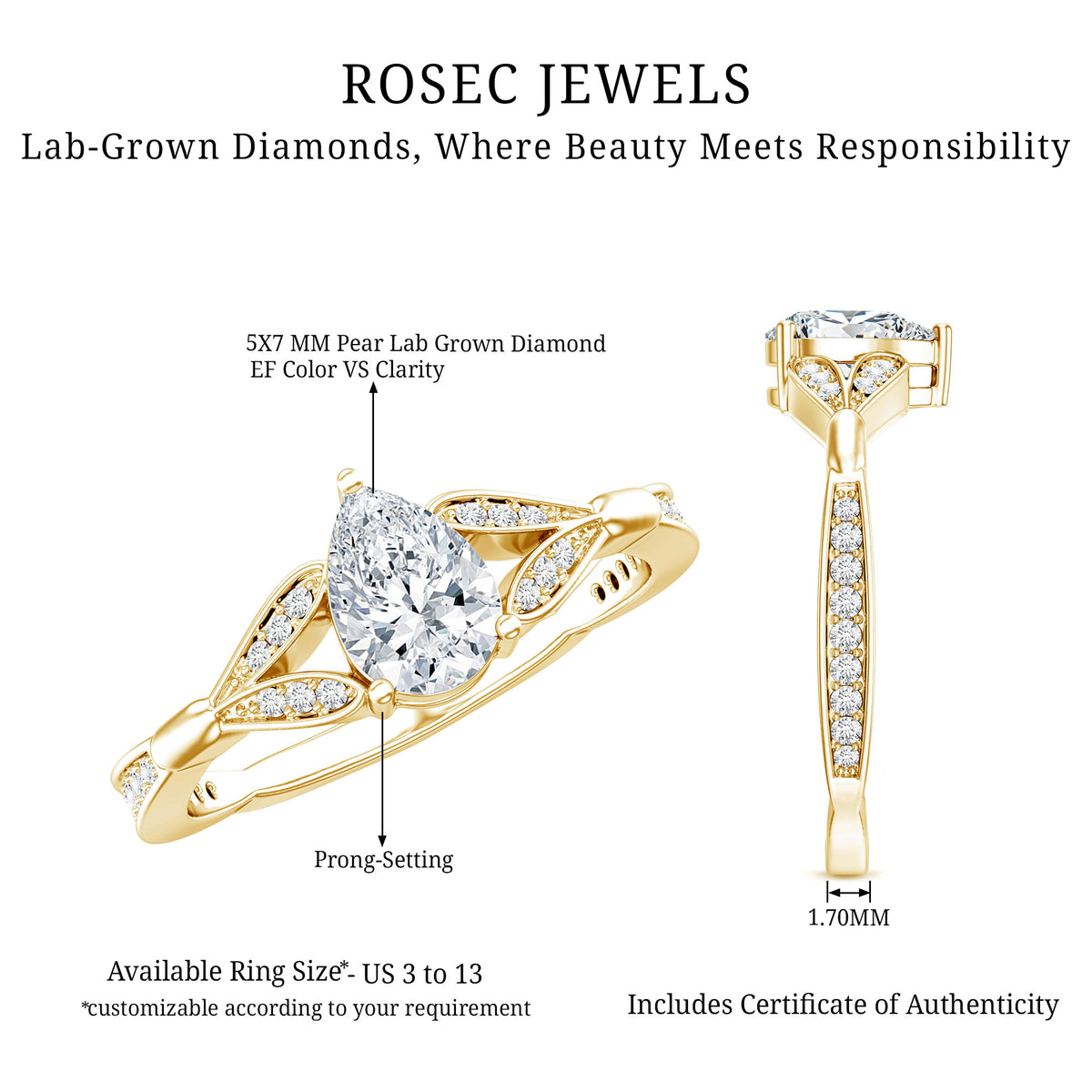 Lab Grown Diamond Teardrop Split Shank Engagement Ring Lab - ( EF-VS ) - Rosec Jewels