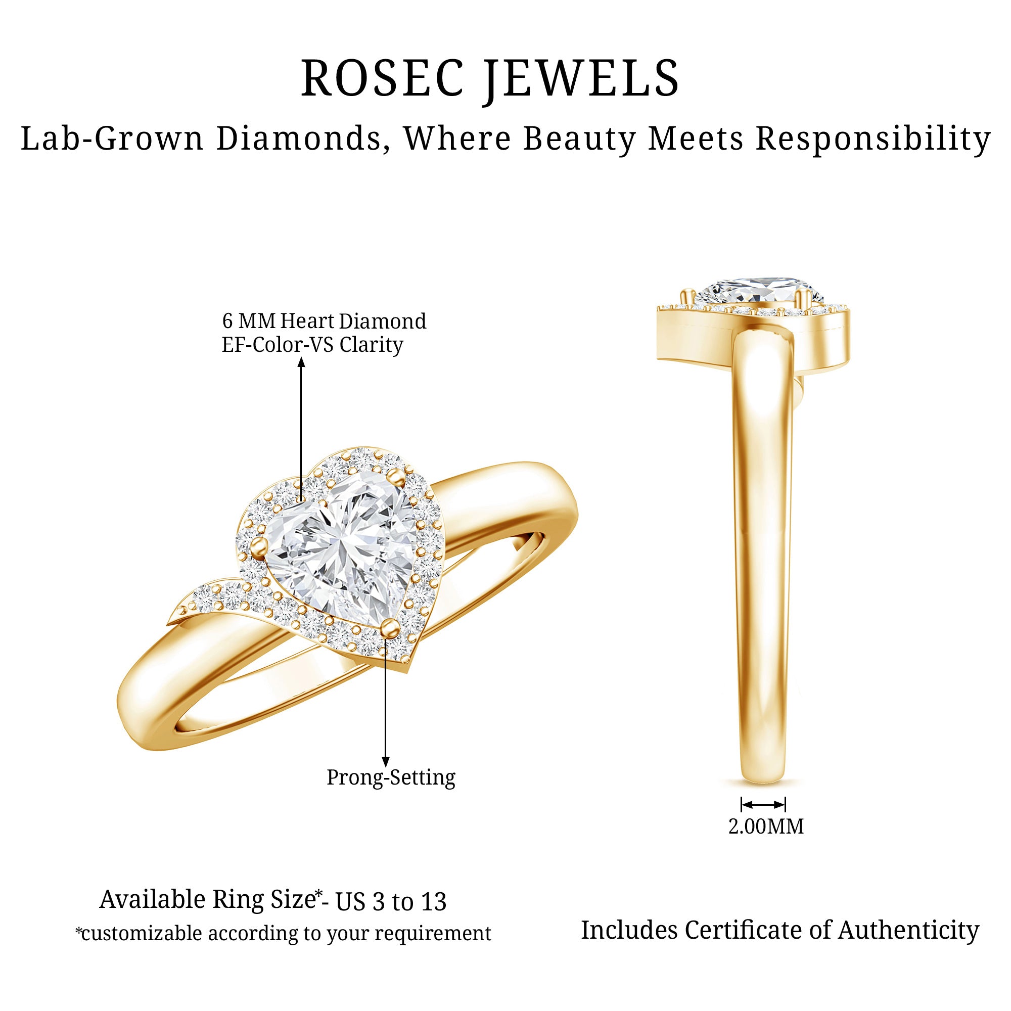 Rosec Jewels-Certified Heart Shape Lab Grown Diamond Engagement Ring