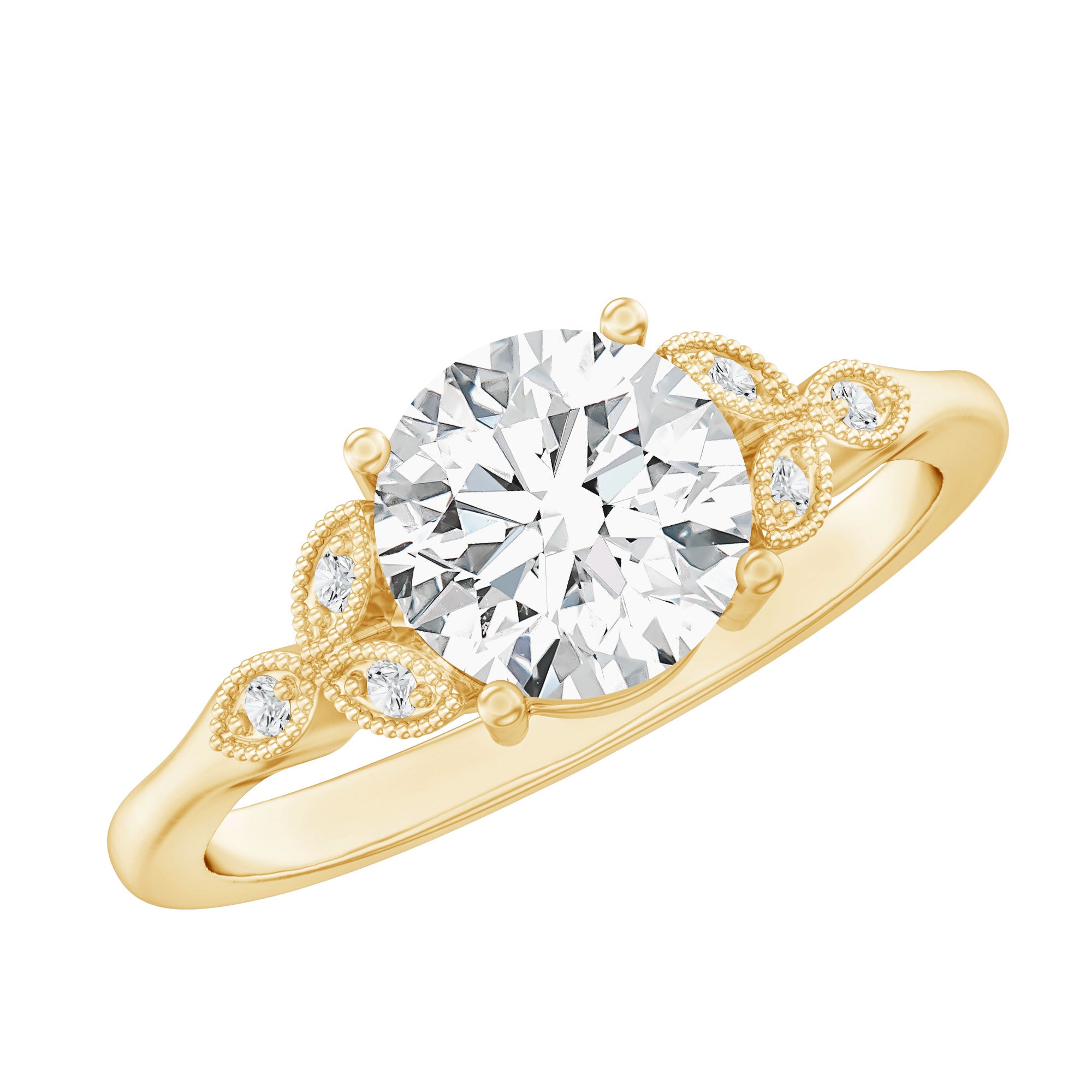8 MM Round Lab Grown Diamond Vine Engagement Ring Lab - ( EF-VS ) - Rosec Jewels