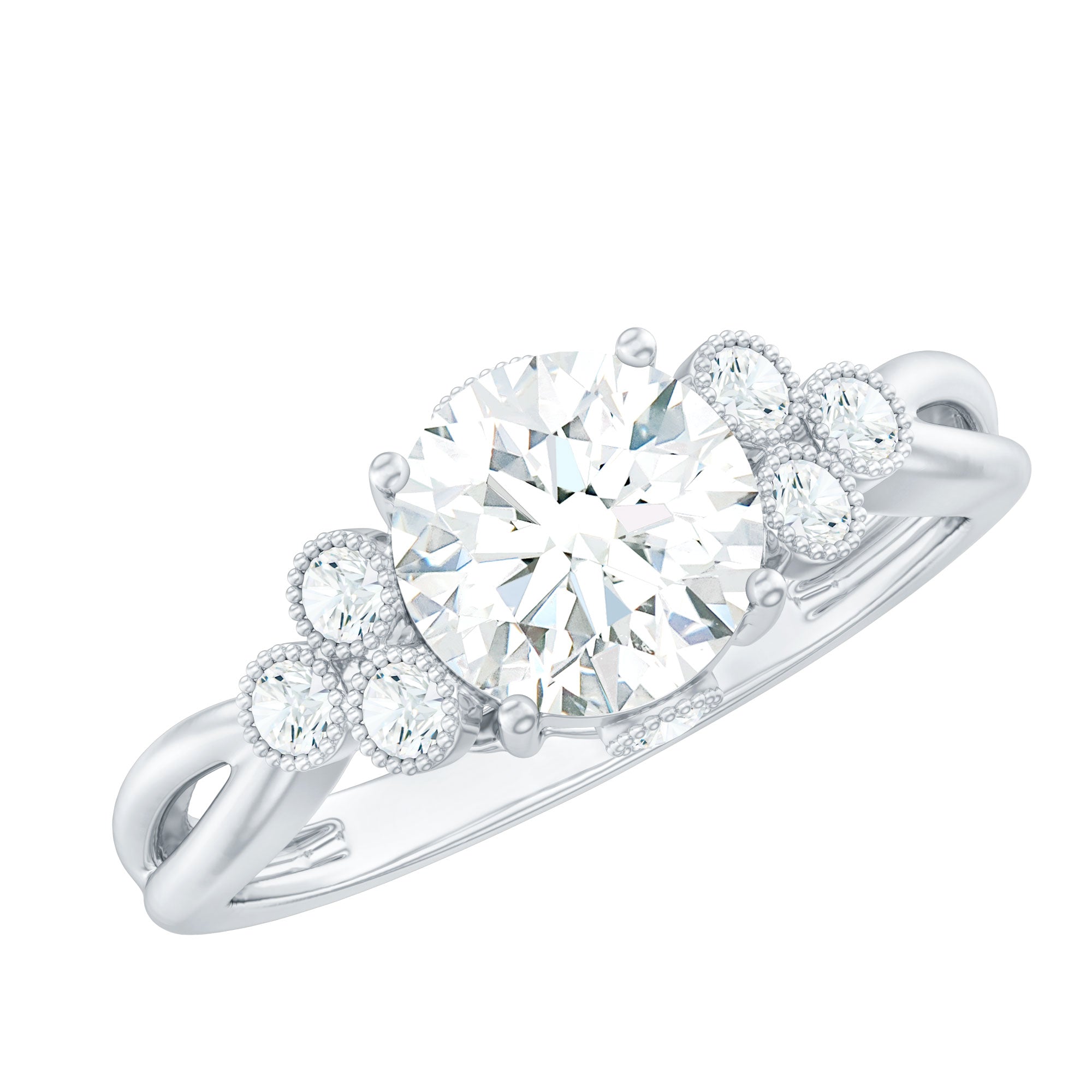 2 Carat Solitaire Lab Diamond Engagement Ring With Diamond Trio