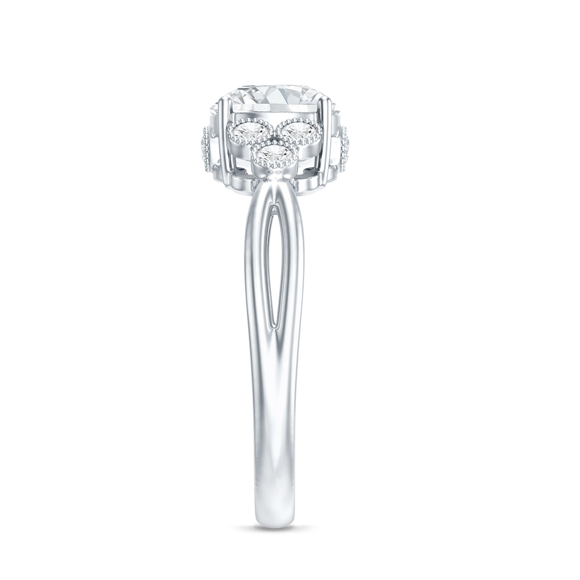 2 Carat Solitaire Lab Diamond Engagement Ring With Diamond Trio Lab - ( EF-VS ) - Rosec Jewels