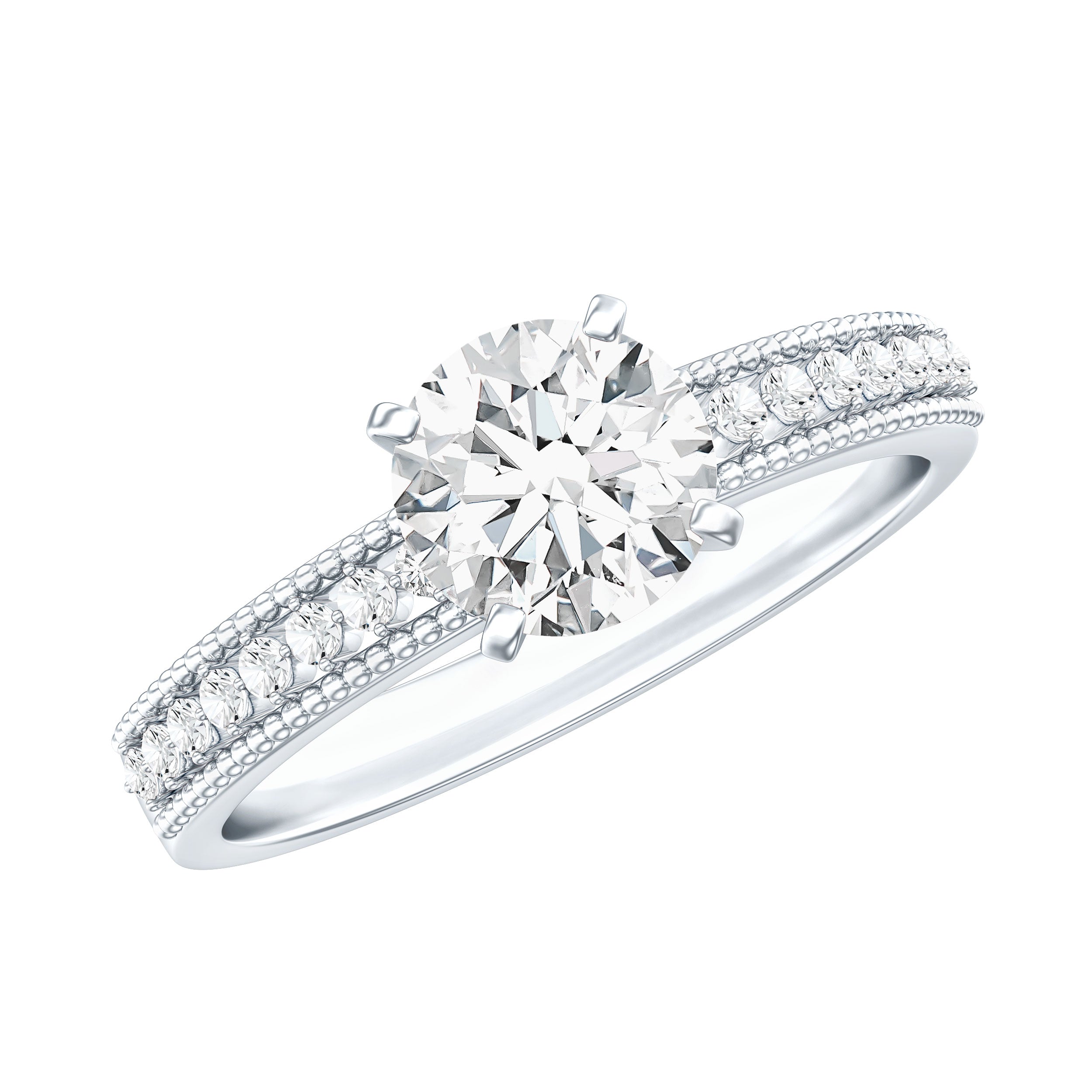 Certified 6 MM Lab Grown Diamond Engagement Ring with Side Stones Lab - ( EF-VS ) - Rosec Jewels