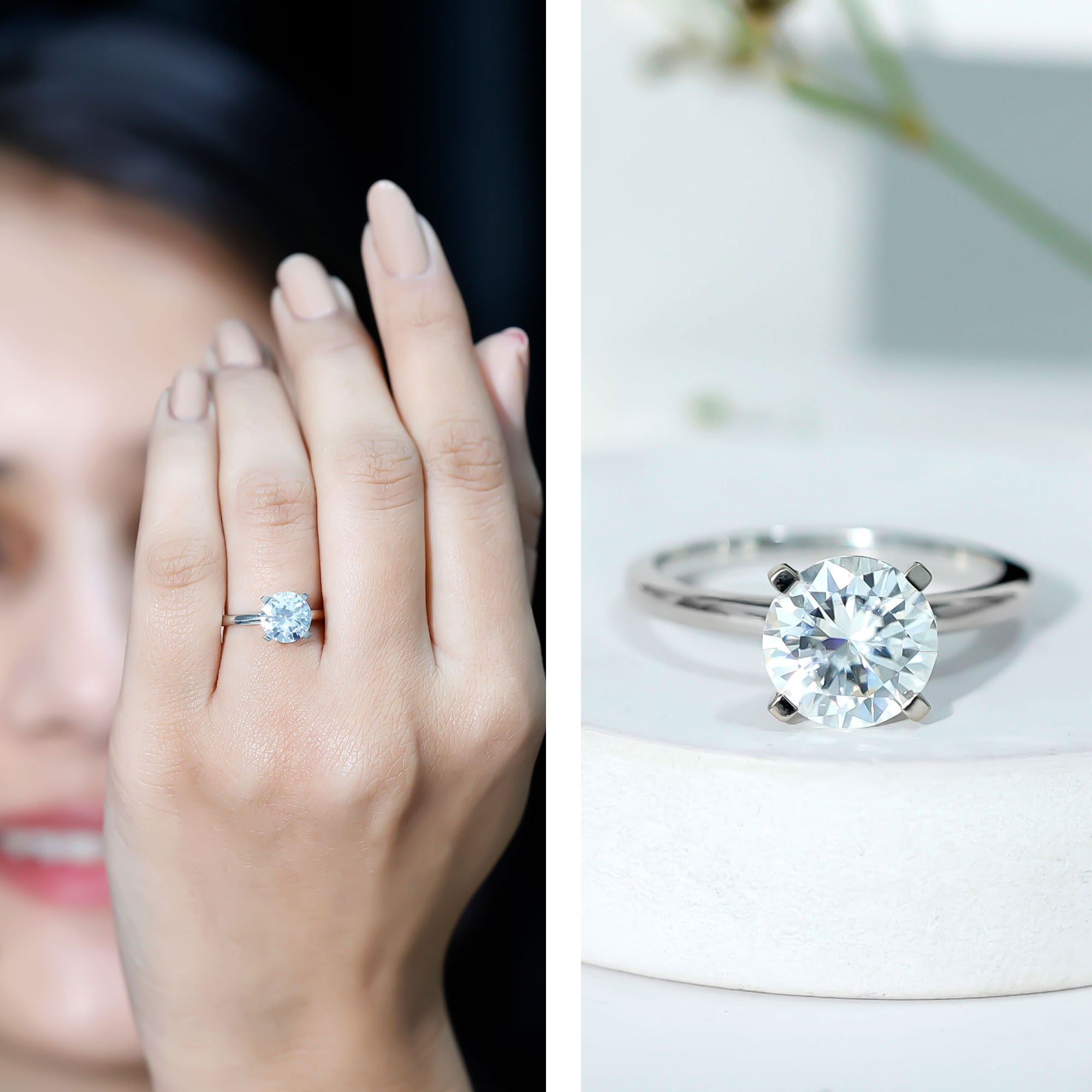 Certified 8 MM Round Lab Grown Diamond 4 Prong Engagement Ring Lab - ( EF-VS ) - Rosec Jewels
