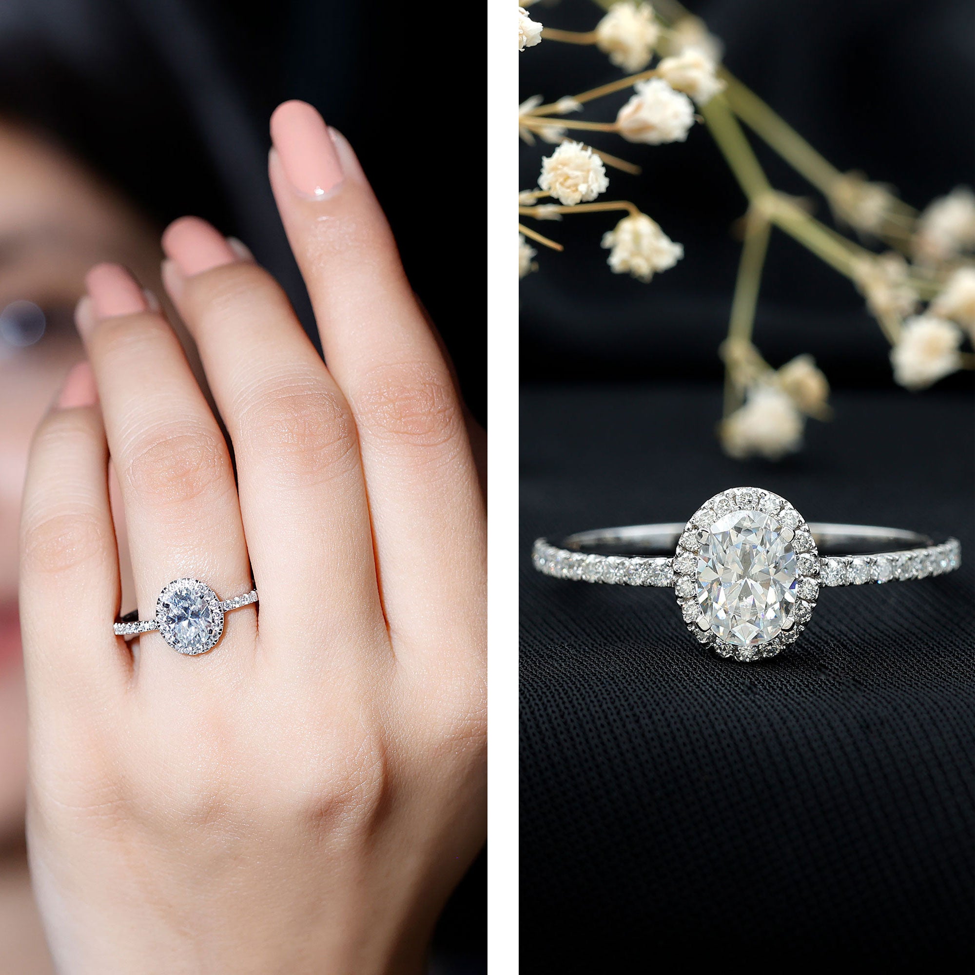 Certified Lab Grown Diamond 6X8 MM Oval Engagement Ring With Side Stones Lab - ( EF-VS ) - Rosec Jewels