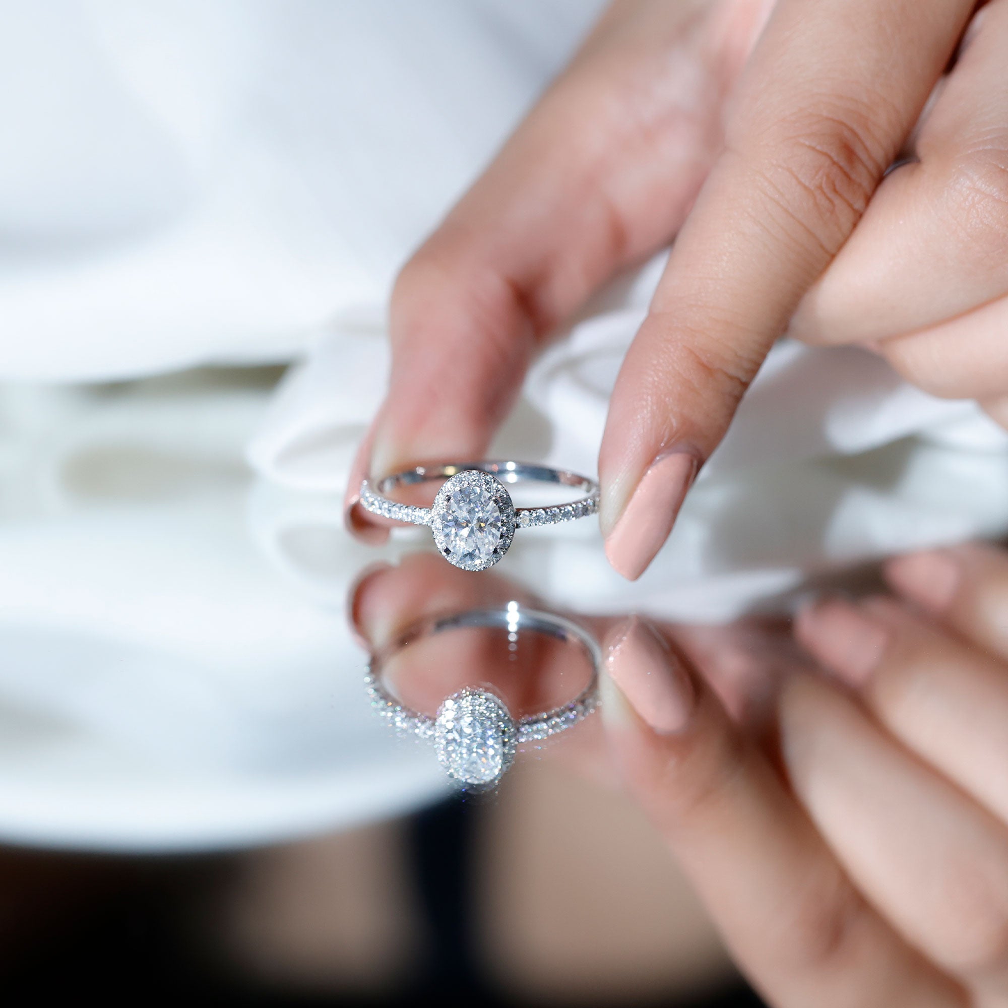 Certified Lab Grown Diamond 6X8 MM Oval Engagement Ring With Side Stones Lab - ( EF-VS ) - Rosec Jewels