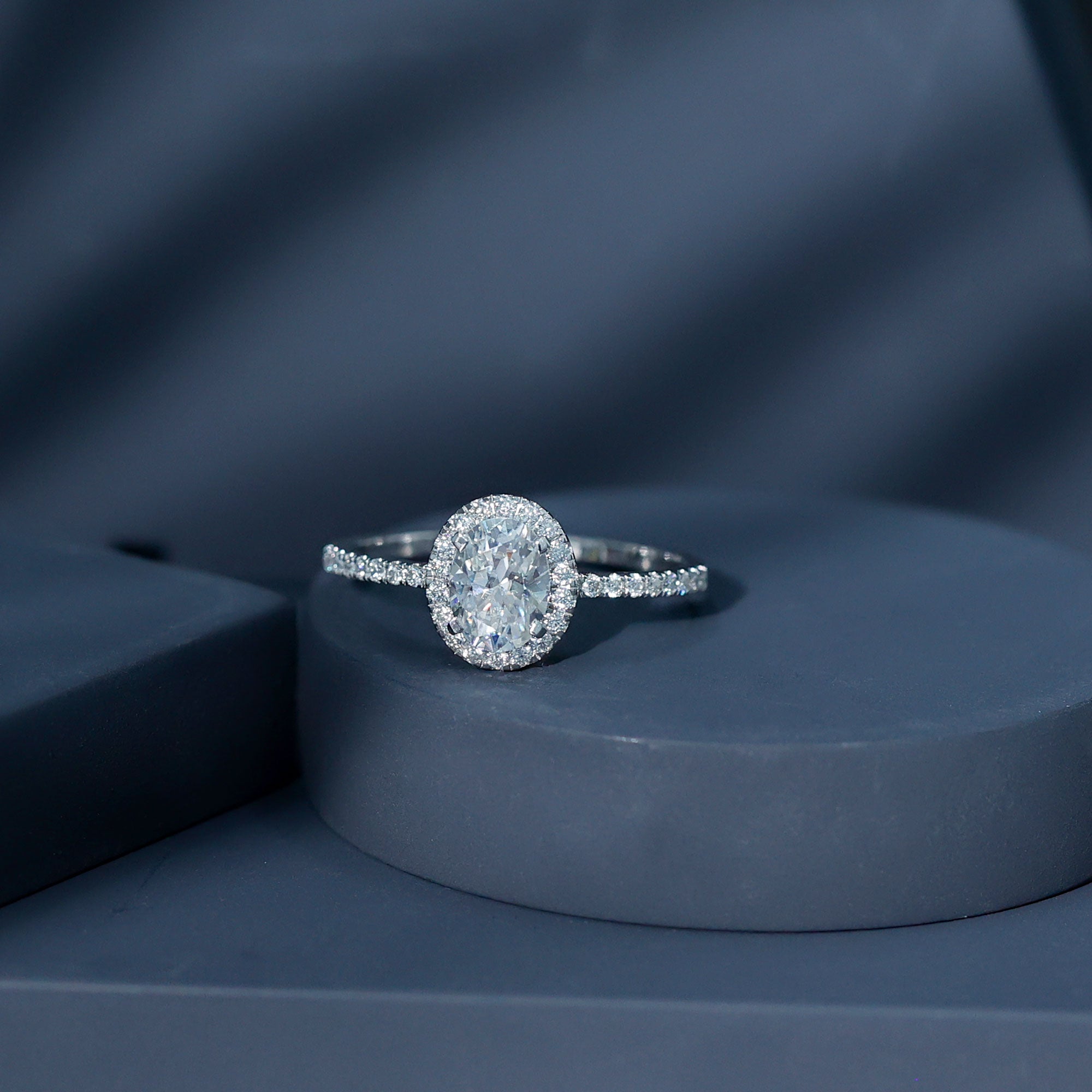 Certified Lab Grown Diamond 6X8 MM Oval Engagement Ring With Side Stones Lab - ( EF-VS ) - Rosec Jewels