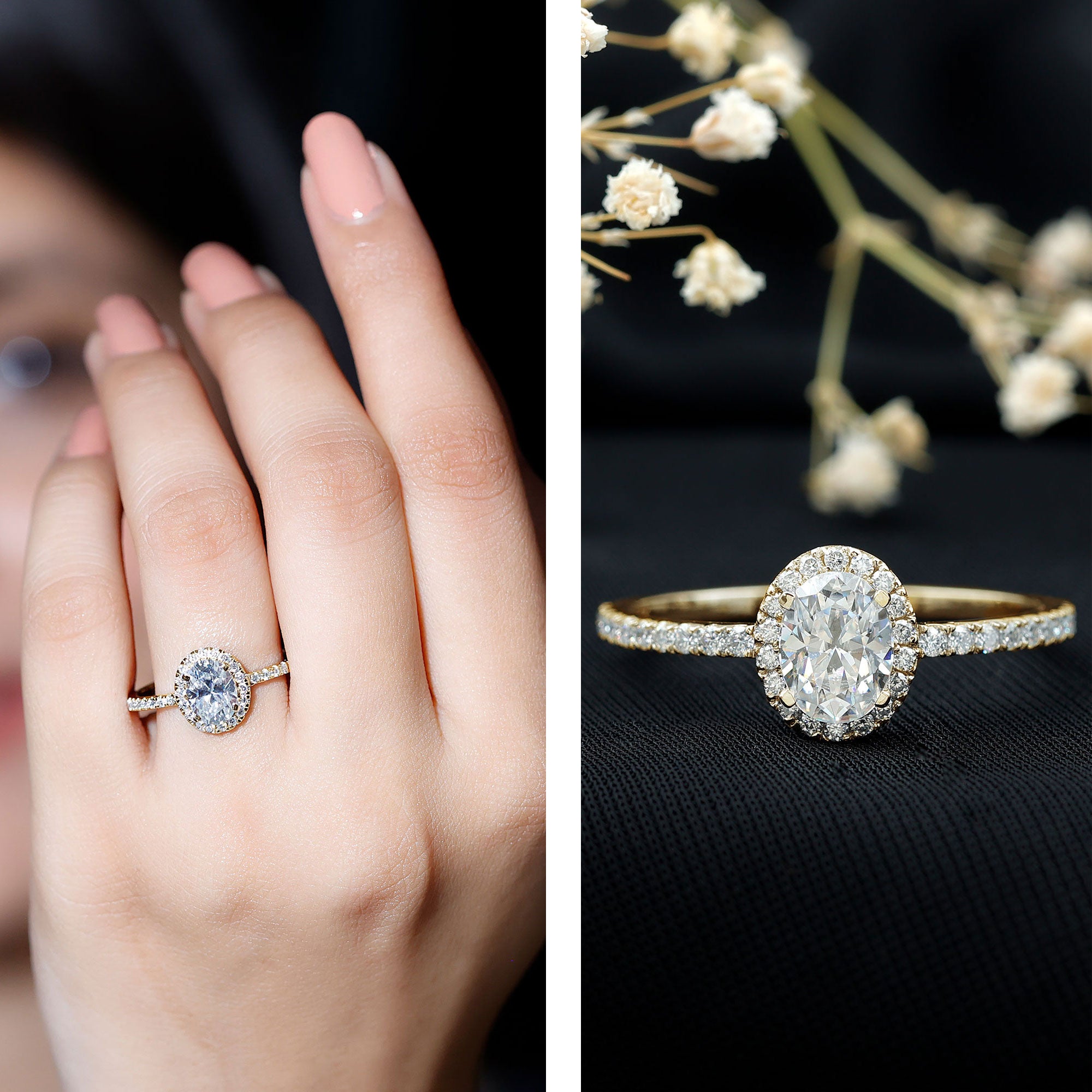 Certified Lab Grown Diamond 6X8 MM Oval Engagement Ring With Side Stones Lab - ( EF-VS ) - Rosec Jewels