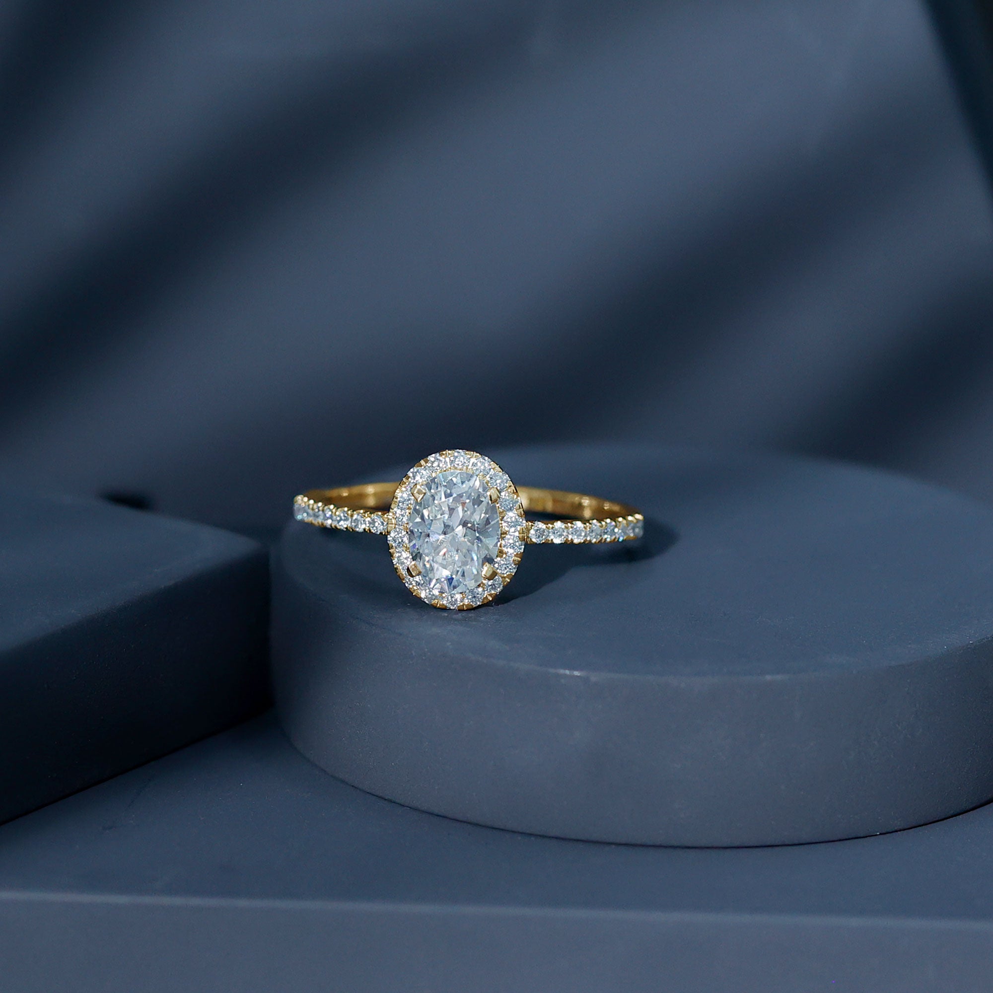 Certified Lab Grown Diamond 6X8 MM Oval Engagement Ring With Side Stones Lab - ( EF-VS ) - Rosec Jewels