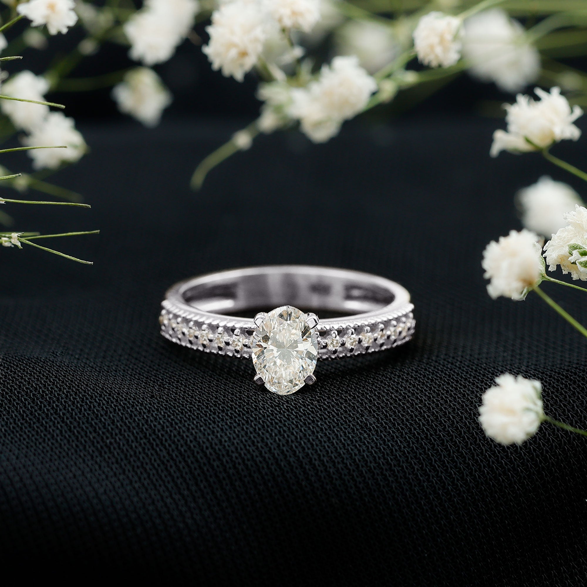 Certified 5X7 MM Oval Lab Grown Diamond Vintage Inspired Engagement Ring Lab - ( EF-VS ) - Rosec Jewels