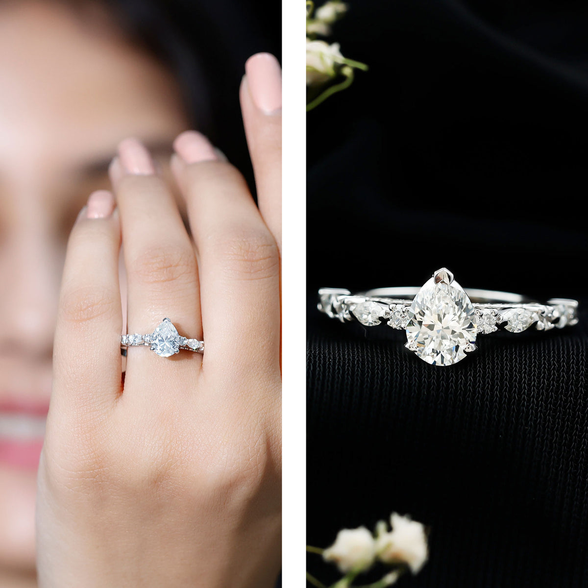 1.3 Carat Certified Lab Grown Diamond Pear Shaped Engagement Ring Lab - ( EF-VS ) - Rosec Jewels