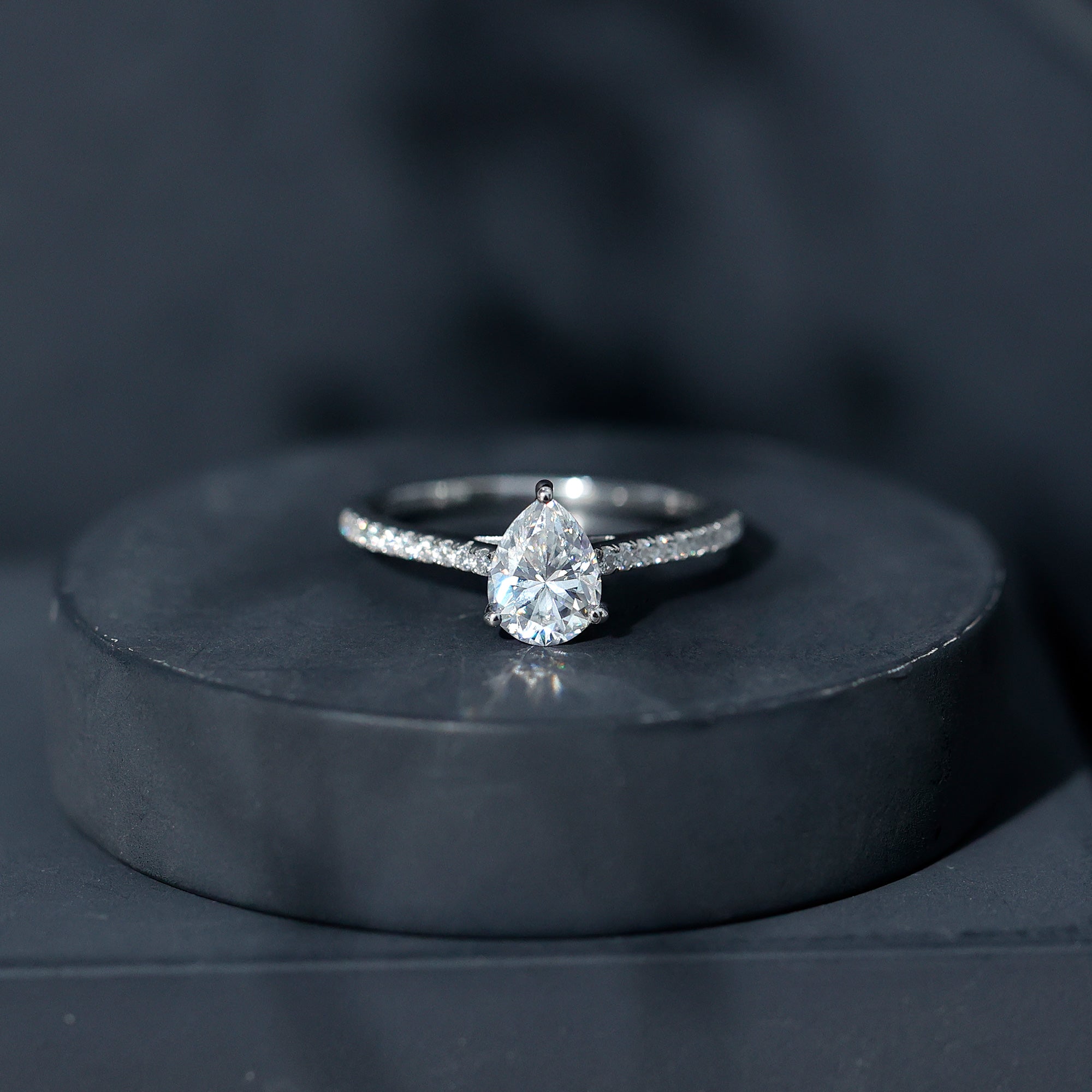Lab Diamond 6X8 MM Pear Shape Engagement Ring With Side Stones Lab - ( EF-VS ) - Rosec Jewels