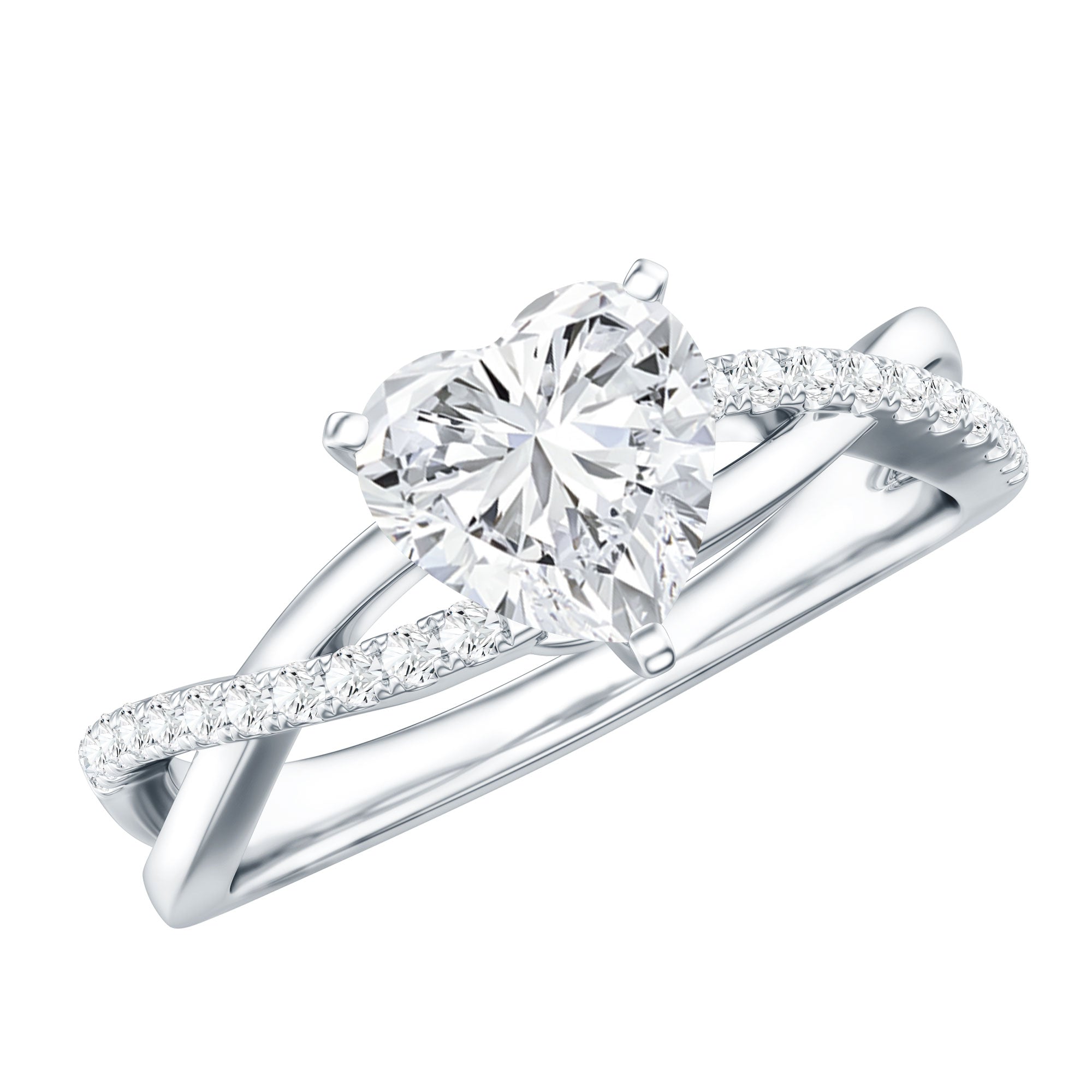 Criss Cross Lab Grown Diamond Heart Engagement Ring Lab - ( EF-VS ) - Rosec Jewels