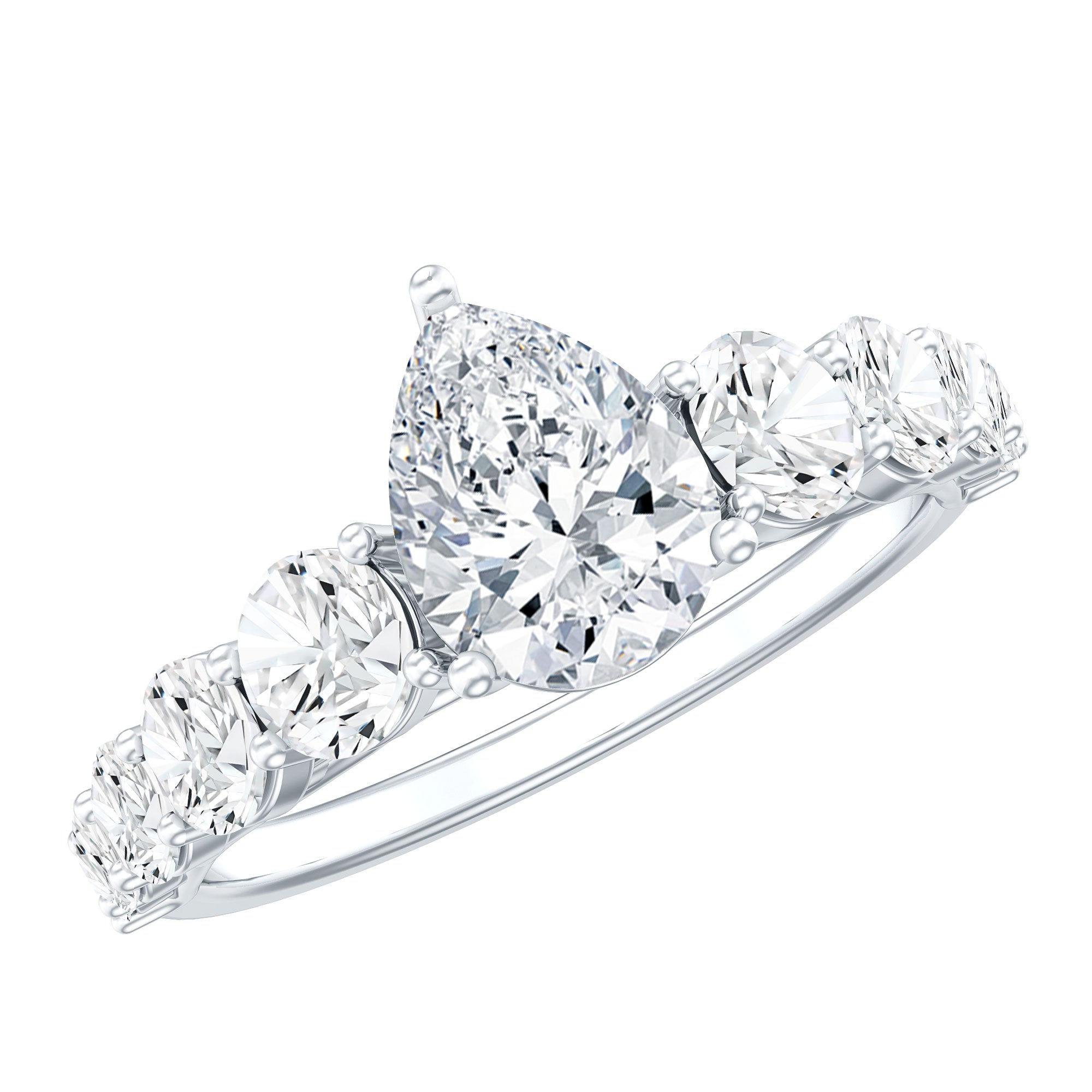 Certified Diamond Teardrop Engagement Ring with Sides Stones Lab - ( EF-VS ) - Rosec Jewels