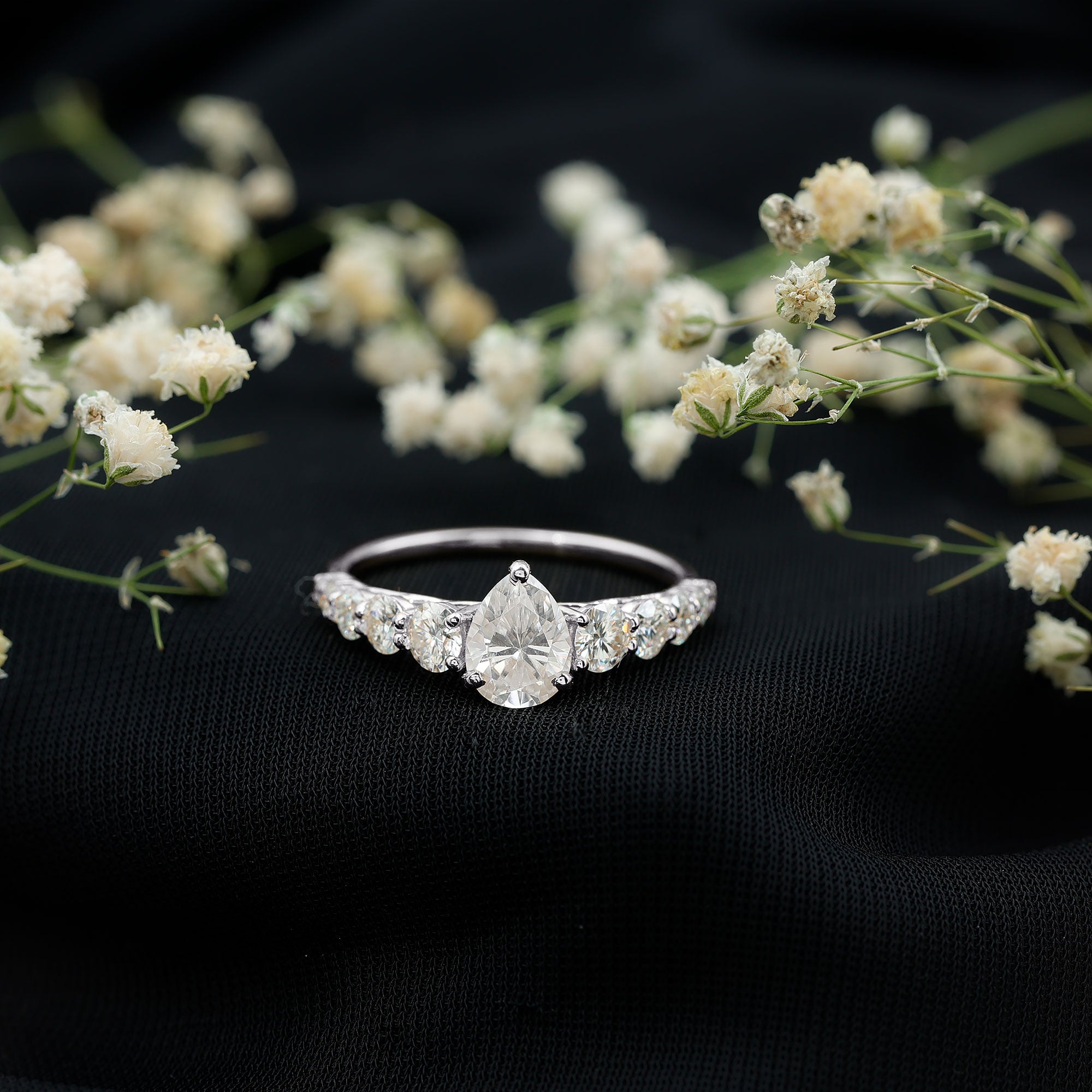 Certified Diamond Teardrop Engagement Ring with Sides Stones Lab - ( EF-VS ) - Rosec Jewels